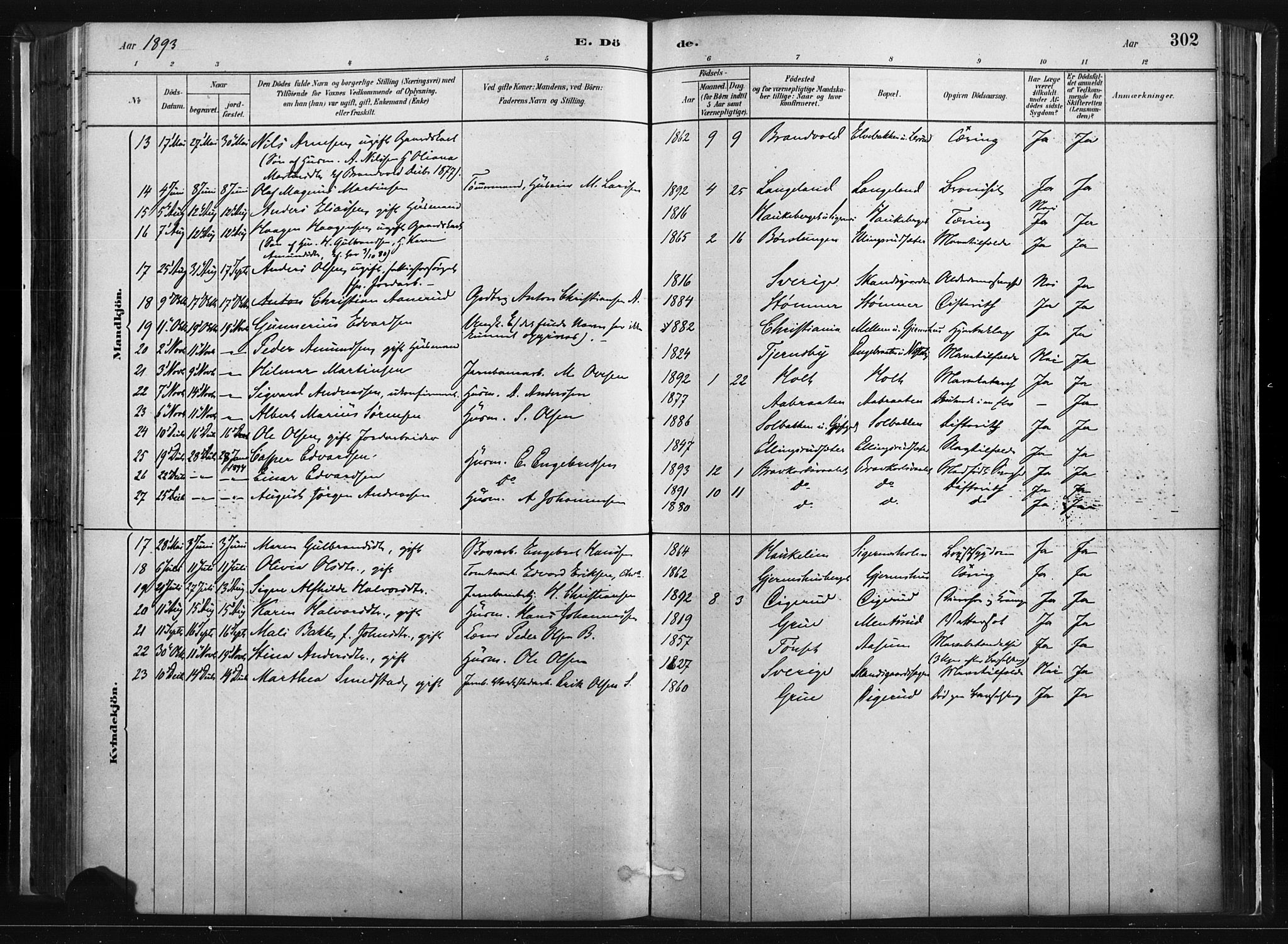 Vinger prestekontor, AV/SAH-PREST-024/H/Ha/Haa/L0014: Parish register (official) no. 14, 1881-1900, p. 302