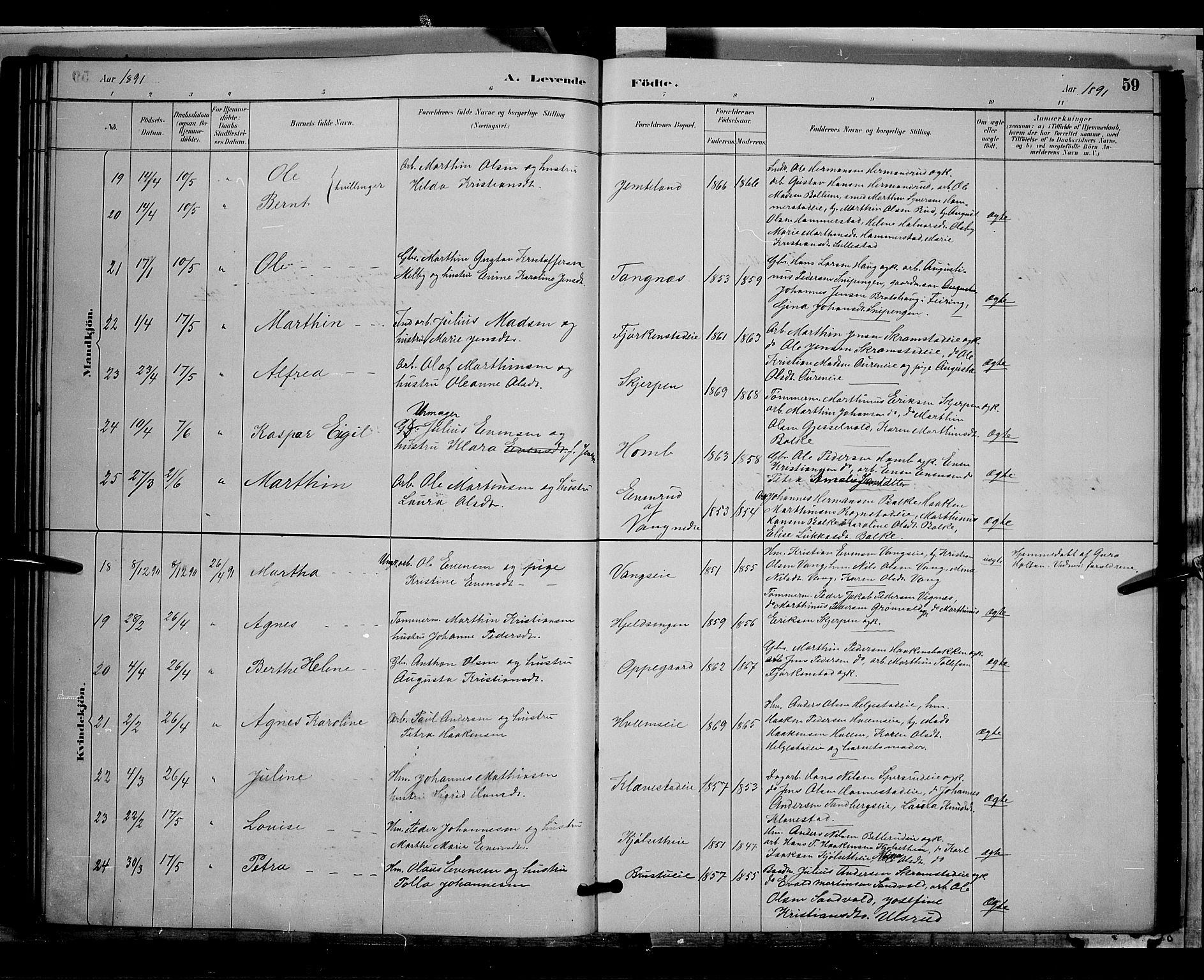 Østre Toten prestekontor, AV/SAH-PREST-104/H/Ha/Hab/L0005: Parish register (copy) no. 5, 1884-1893, p. 59