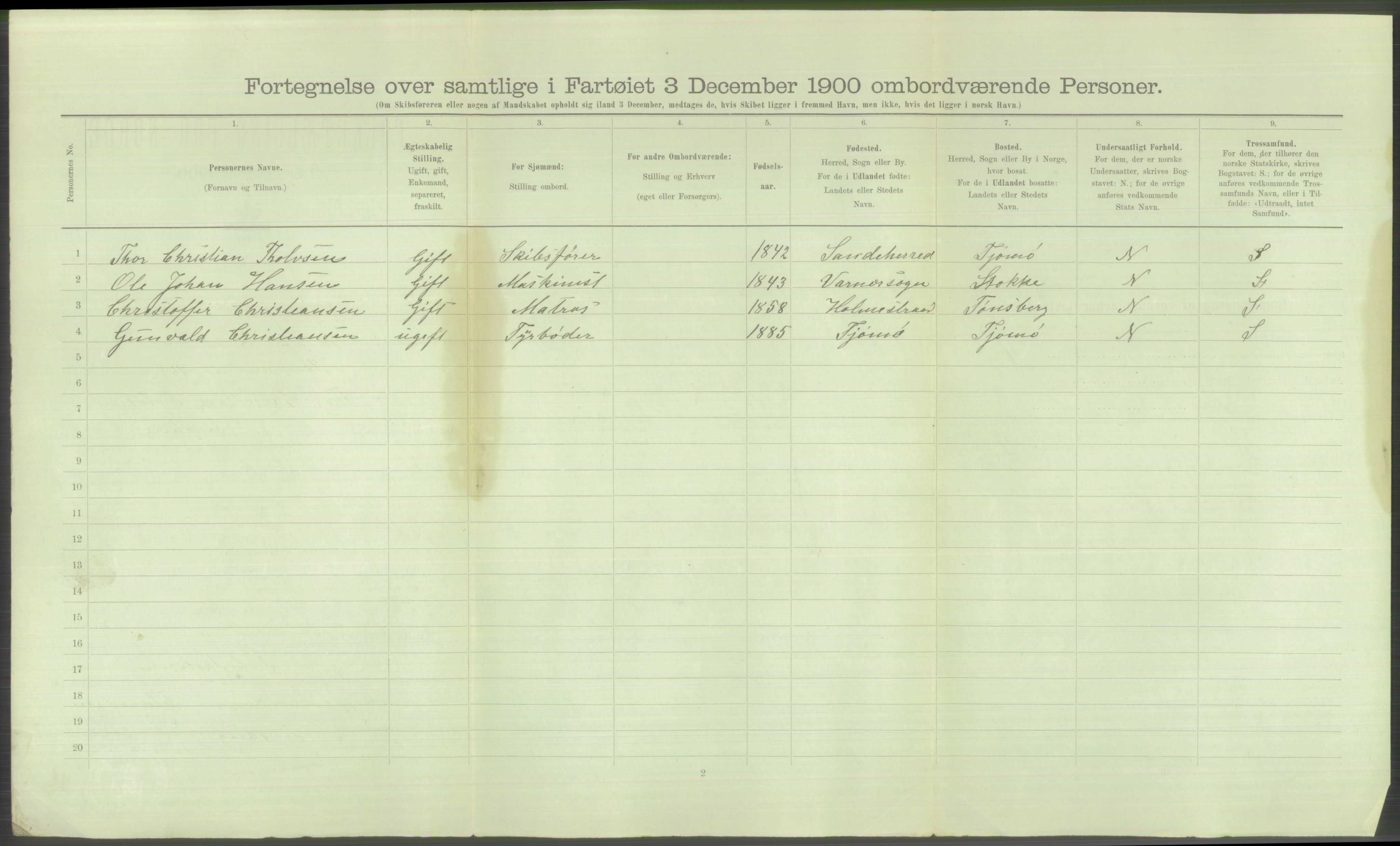 RA, 1900 Census - ship lists from ships in Norwegian harbours, harbours abroad and at sea, 1900, p. 474