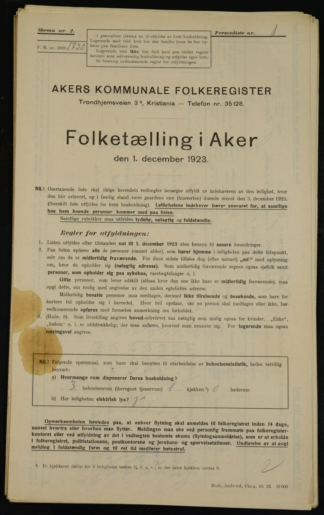 , Municipal Census 1923 for Aker, 1923, p. 46483