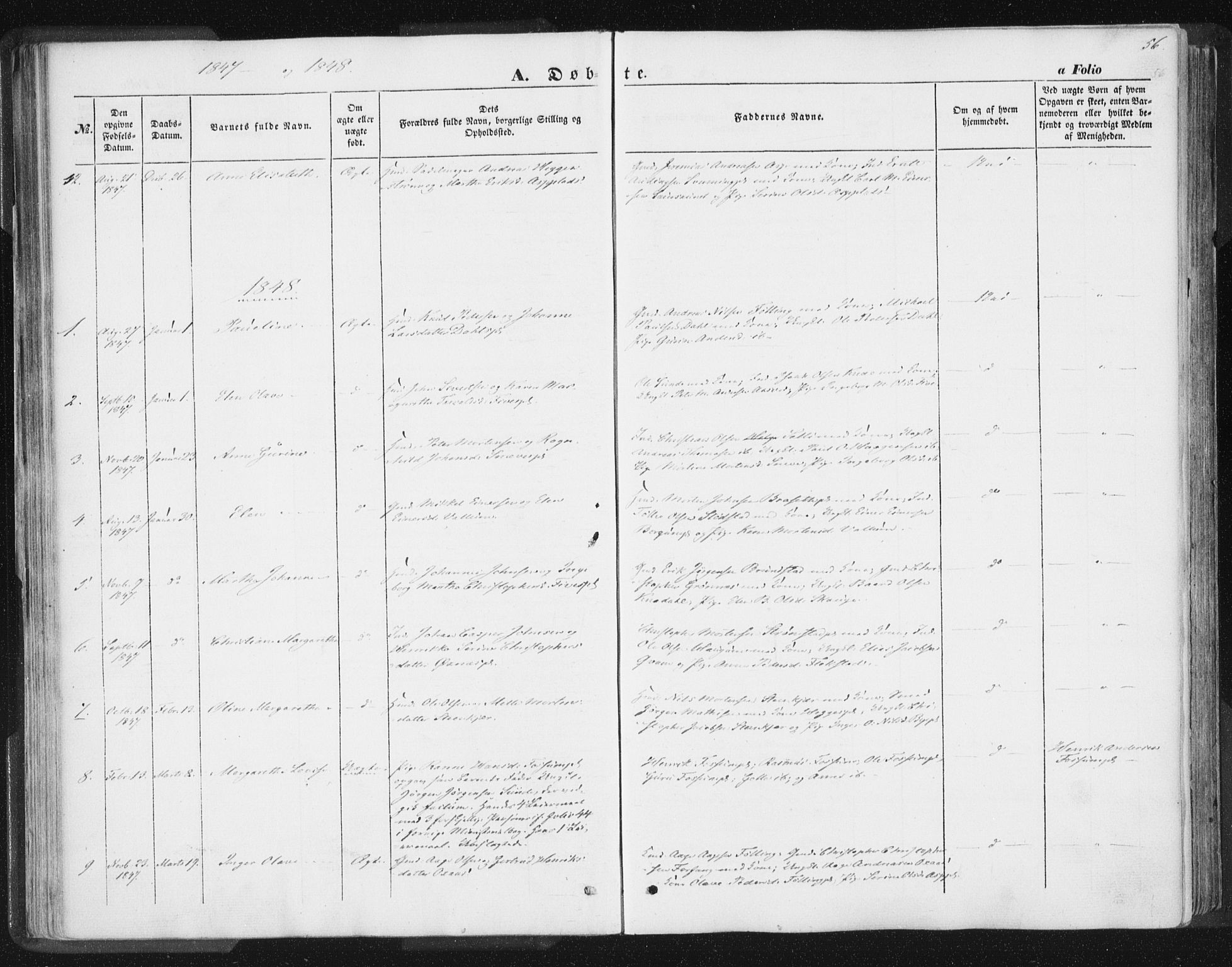 Ministerialprotokoller, klokkerbøker og fødselsregistre - Nord-Trøndelag, SAT/A-1458/746/L0446: Parish register (official) no. 746A05, 1846-1859, p. 56