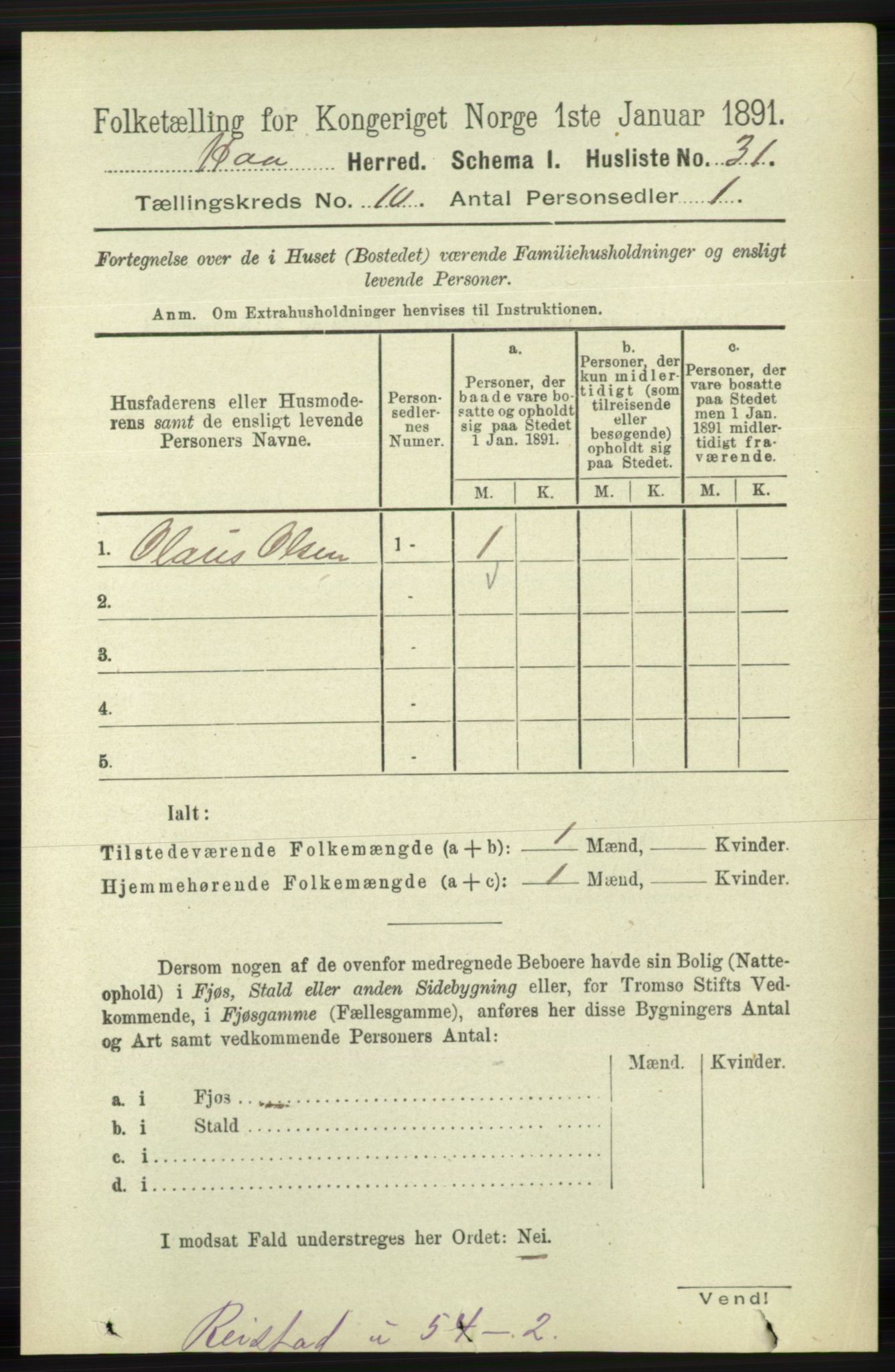 RA, 1891 census for 1119 Hå, 1891, p. 2402