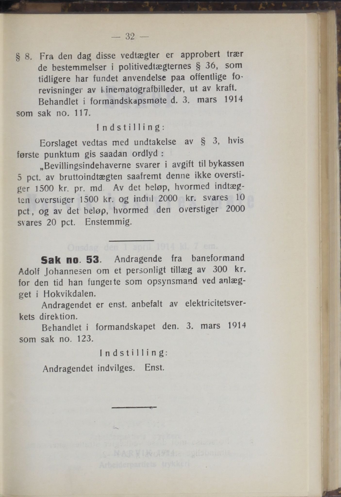 Narvik kommune. Formannskap , AIN/K-18050.150/A/Ab/L0004: Møtebok, 1914