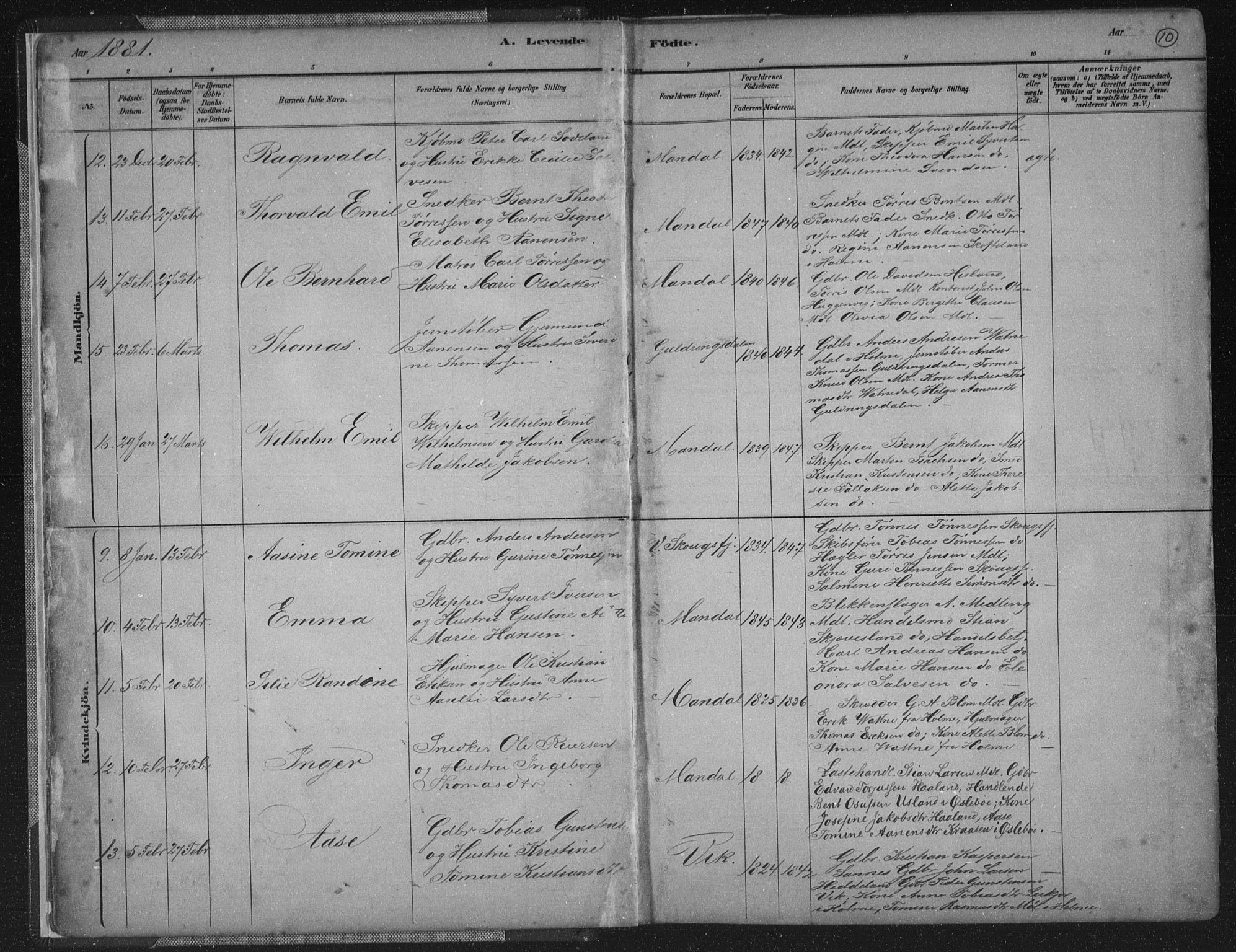 Mandal sokneprestkontor, AV/SAK-1111-0030/F/Fb/Fba/L0011: Parish register (copy) no. B 5, 1880-1898, p. 10