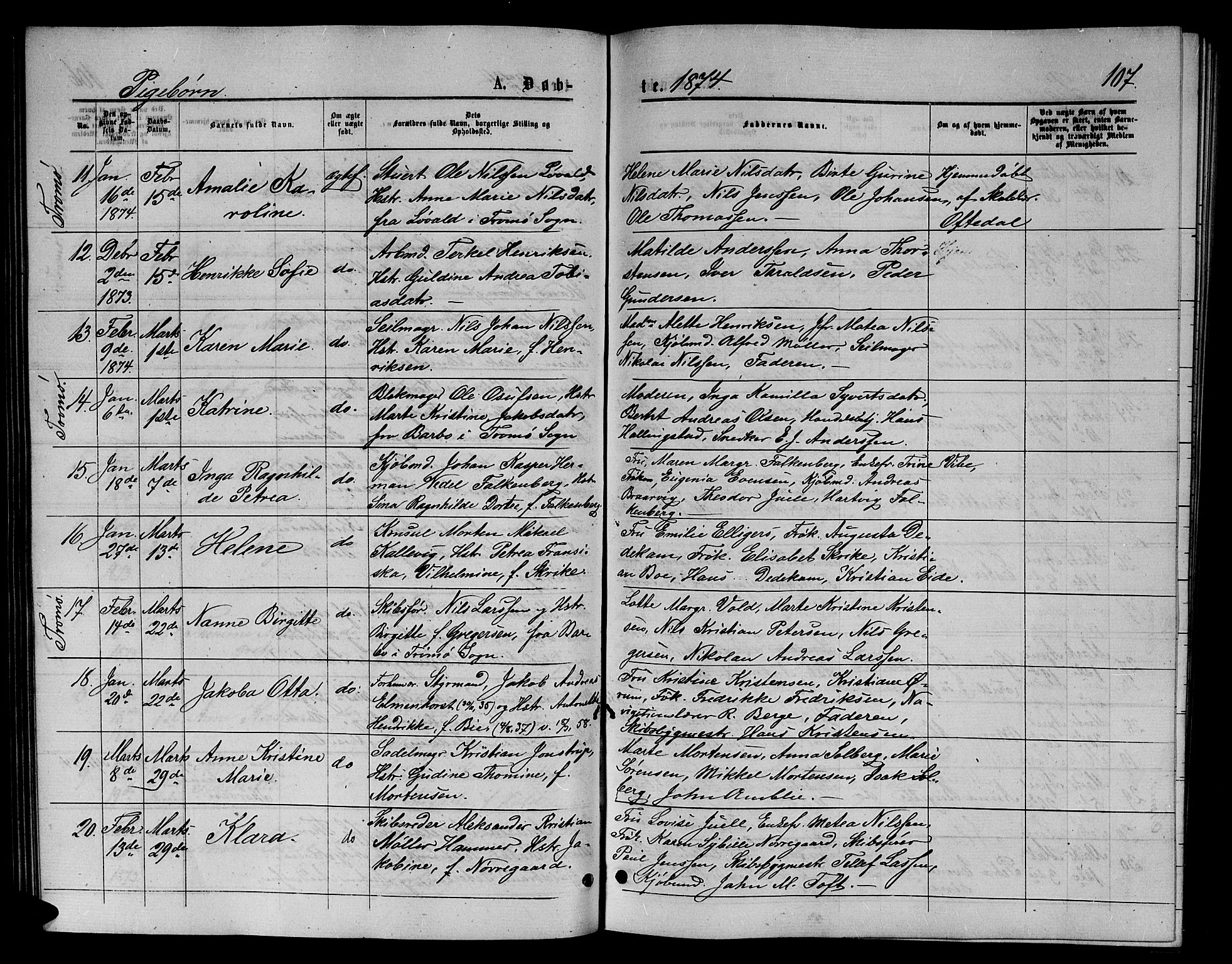 Arendal sokneprestkontor, Trefoldighet, SAK/1111-0040/F/Fb/L0005: Parish register (copy) no. B 5, 1874-1888, p. 107