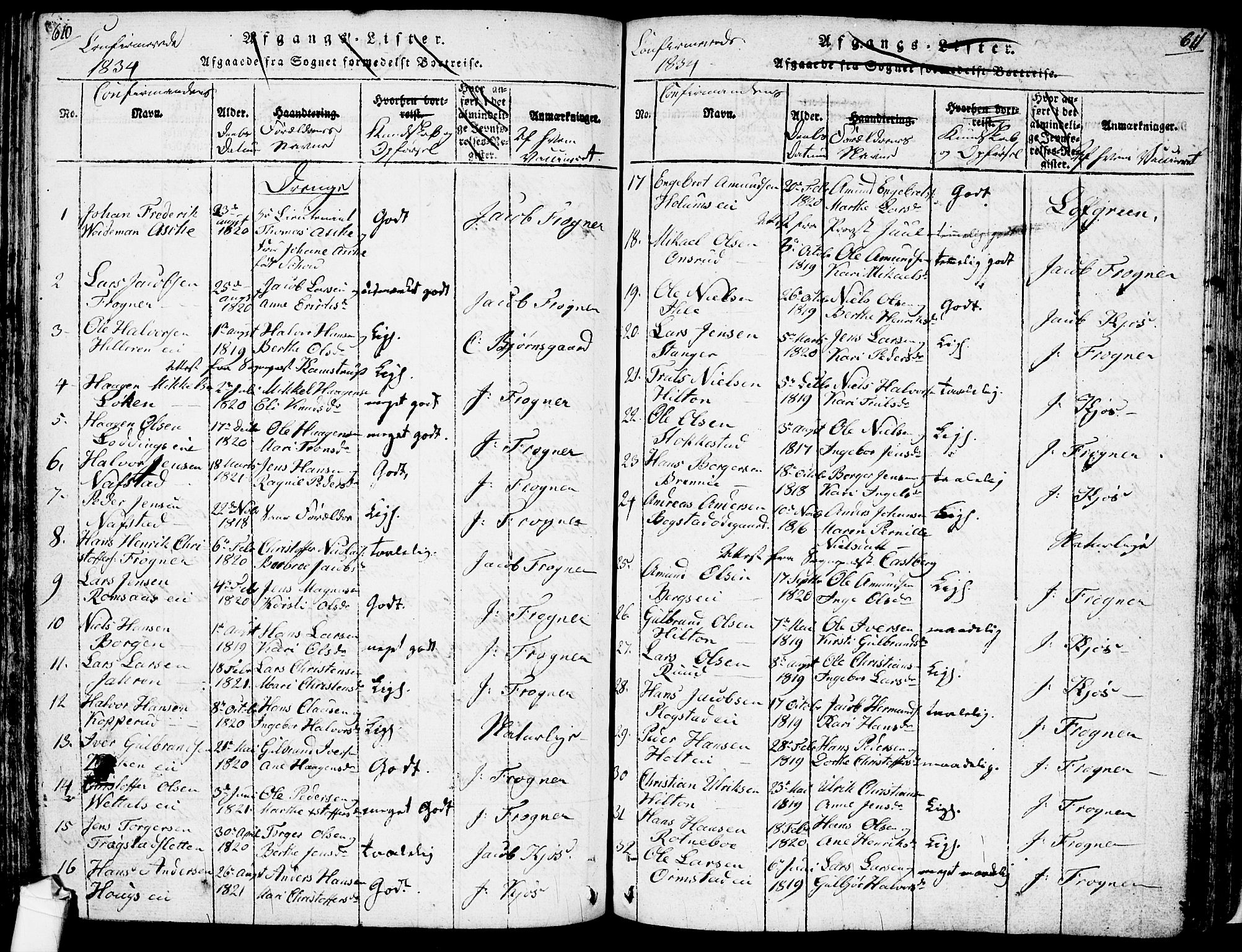 Ullensaker prestekontor Kirkebøker, SAO/A-10236a/F/Fa/L0013: Parish register (official) no. I 13, 1815-1835, p. 610-611