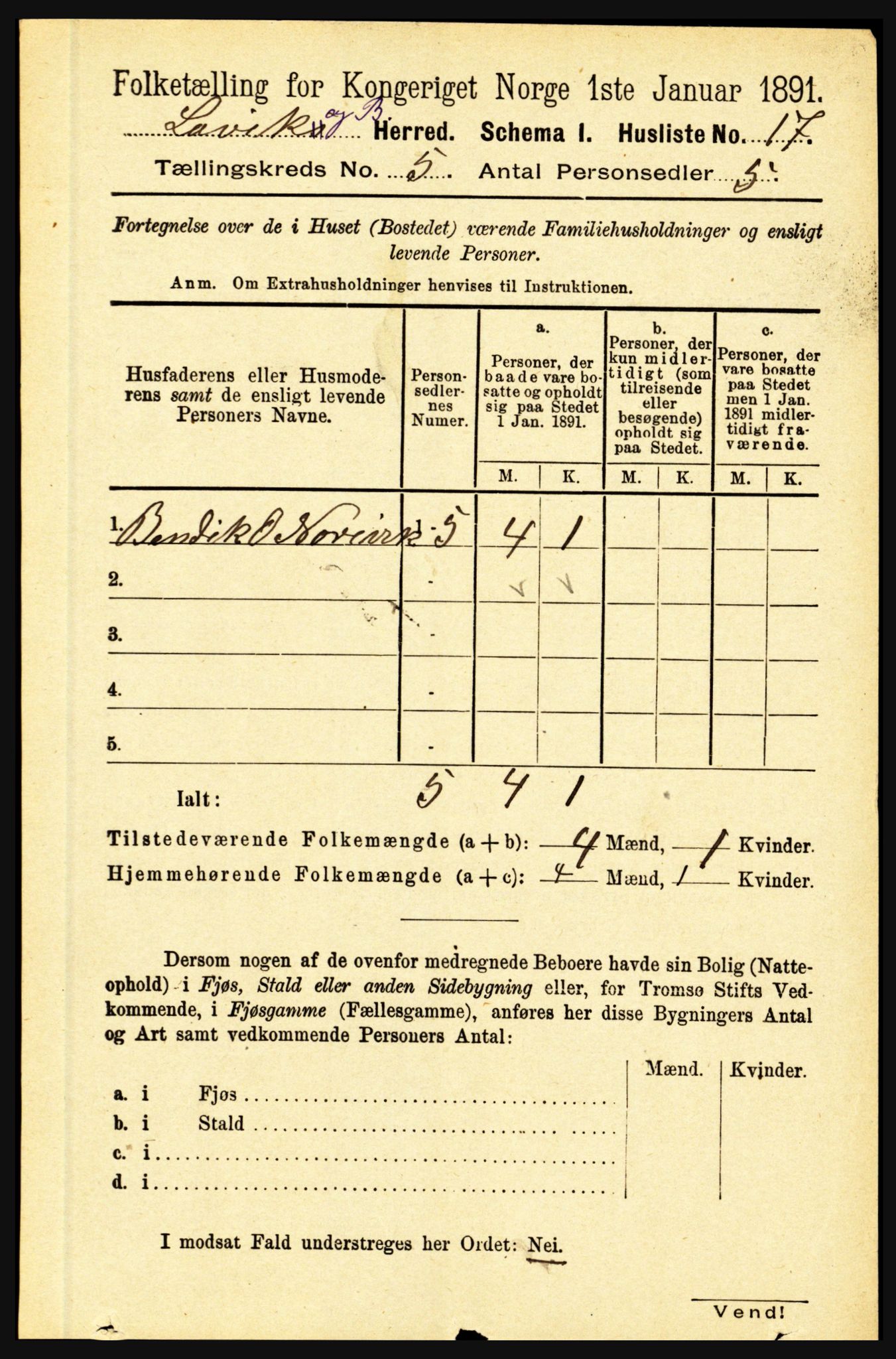 RA, 1891 census for 1415 Lavik og Brekke, 1891, p. 974