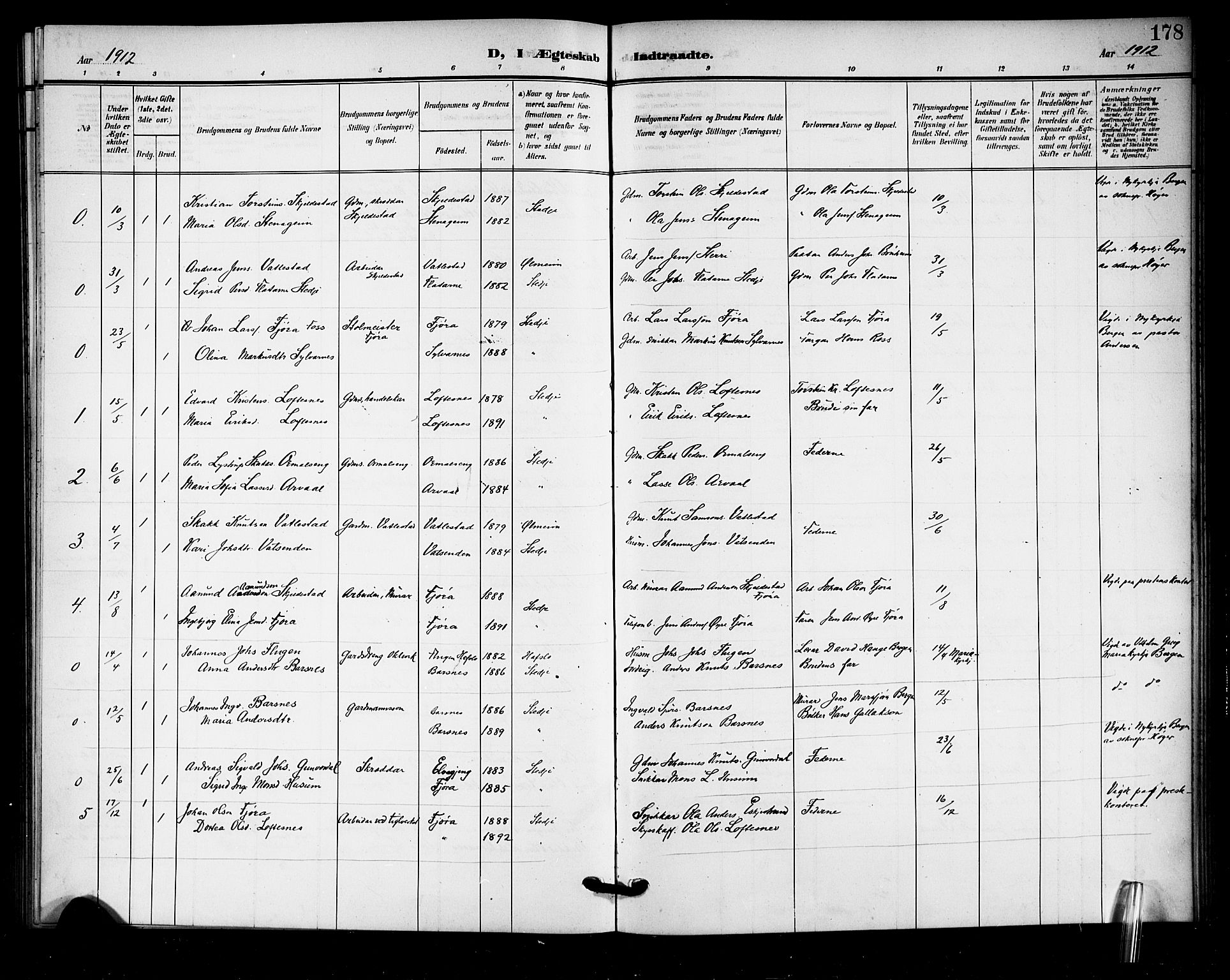 Sogndal sokneprestembete, AV/SAB-A-81301/H/Hab/Haba/L0002: Parish register (copy) no. A 2, 1908-1924, p. 178