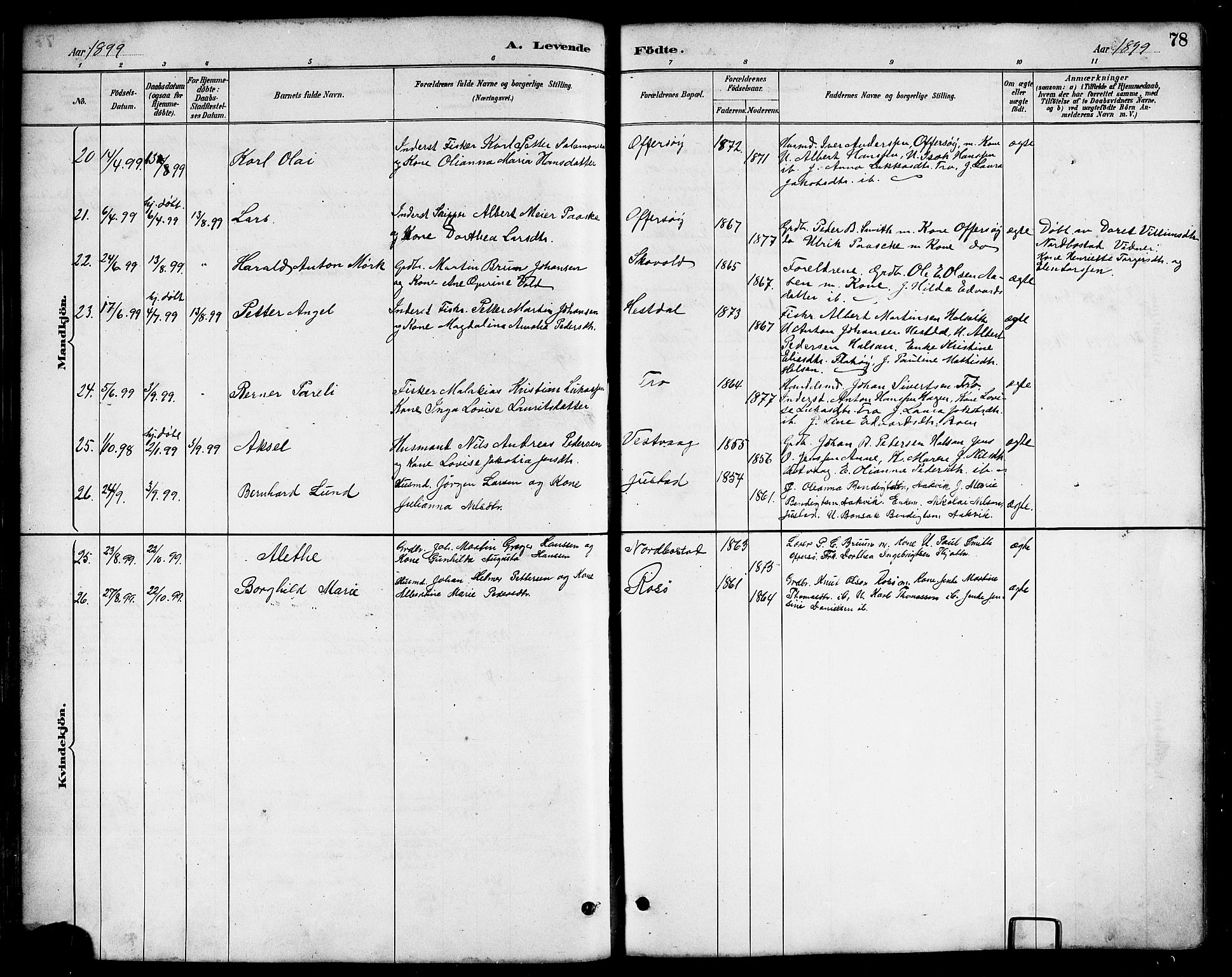 Ministerialprotokoller, klokkerbøker og fødselsregistre - Nordland, AV/SAT-A-1459/817/L0268: Parish register (copy) no. 817C03, 1884-1920, p. 78