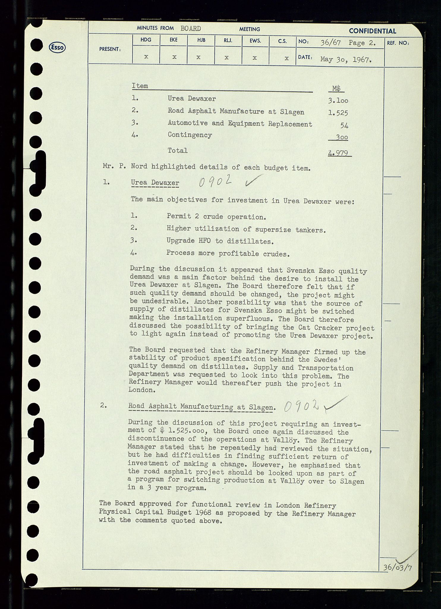 Pa 0982 - Esso Norge A/S, AV/SAST-A-100448/A/Aa/L0002/0003: Den administrerende direksjon Board minutes (styrereferater) / Den administrerende direksjon Board minutes (styrereferater), 1967, p. 72