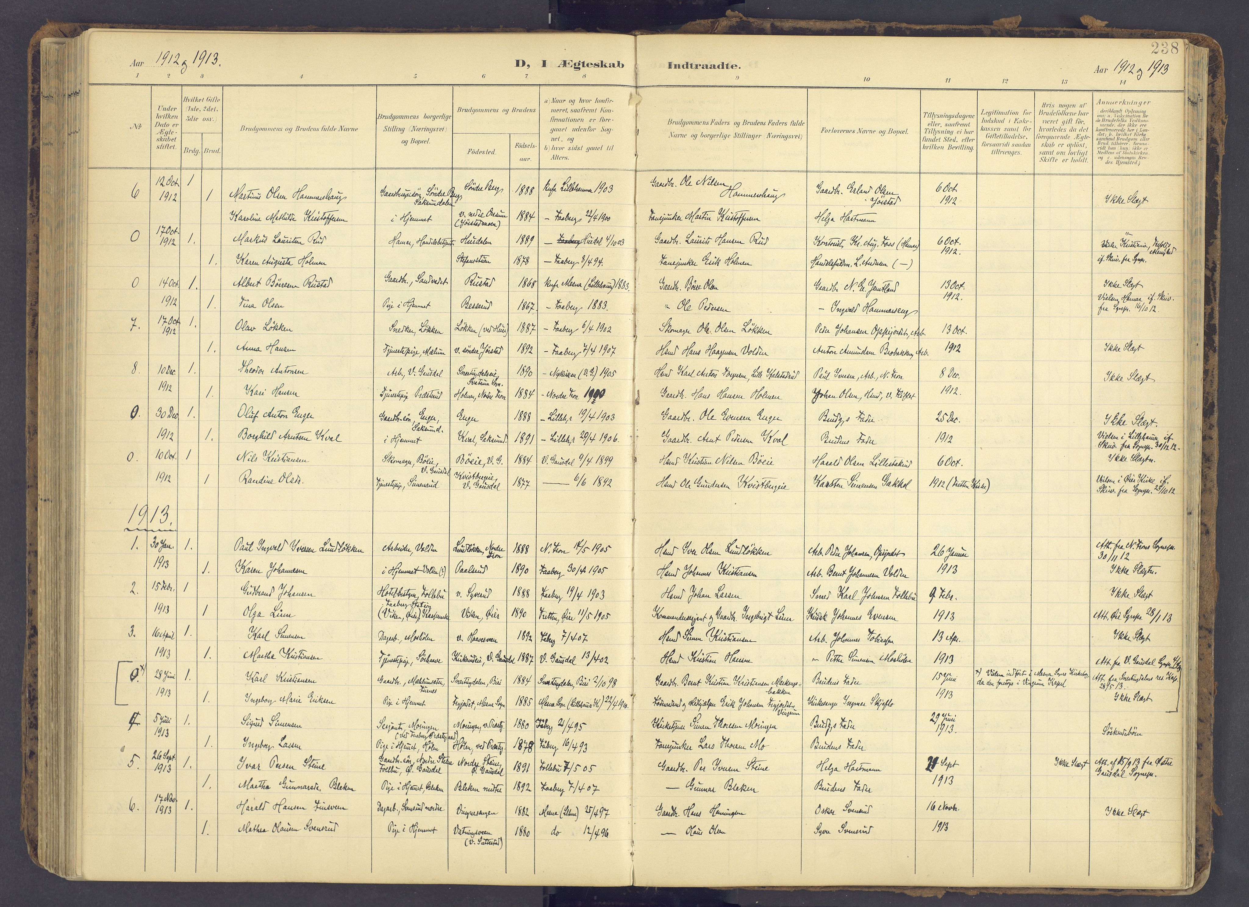 Fåberg prestekontor, SAH/PREST-086/H/Ha/Haa/L0012: Parish register (official) no. 12, 1899-1915, p. 238