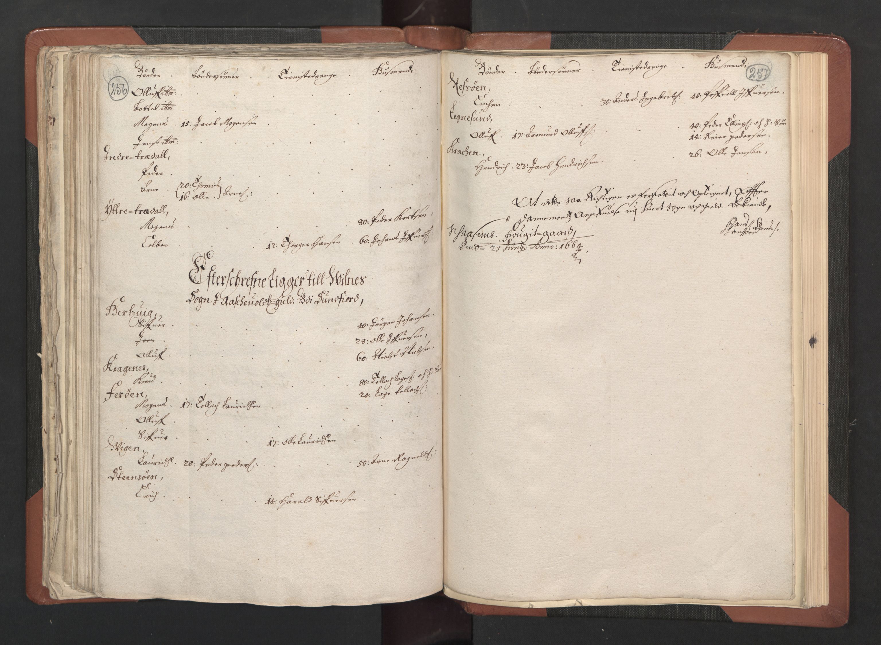 RA, Bailiff's Census 1664-1666, no. 14: Hardanger len, Ytre Sogn fogderi and Indre Sogn fogderi, 1664-1665, p. 256-257