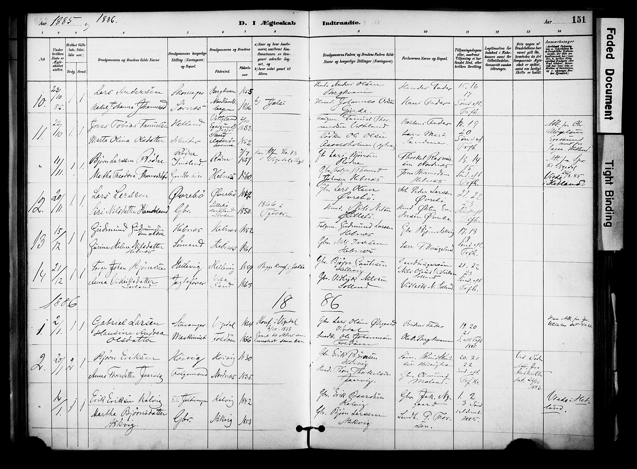 Jelsa sokneprestkontor, SAST/A-101842/01/IV: Parish register (official) no. A 10, 1884-1906, p. 151