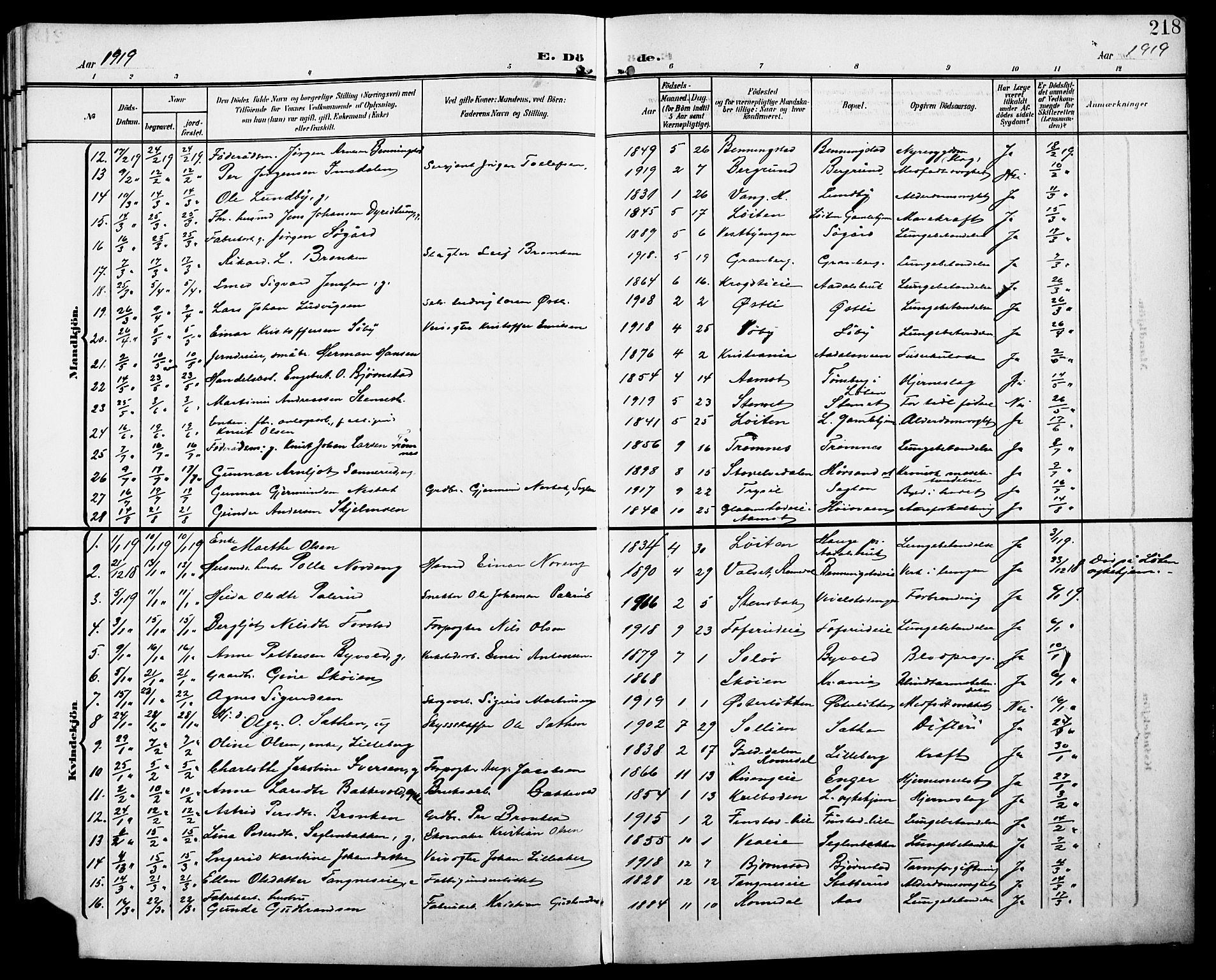Løten prestekontor, SAH/PREST-022/L/La/L0007: Parish register (copy) no. 7, 1910-1919, p. 218