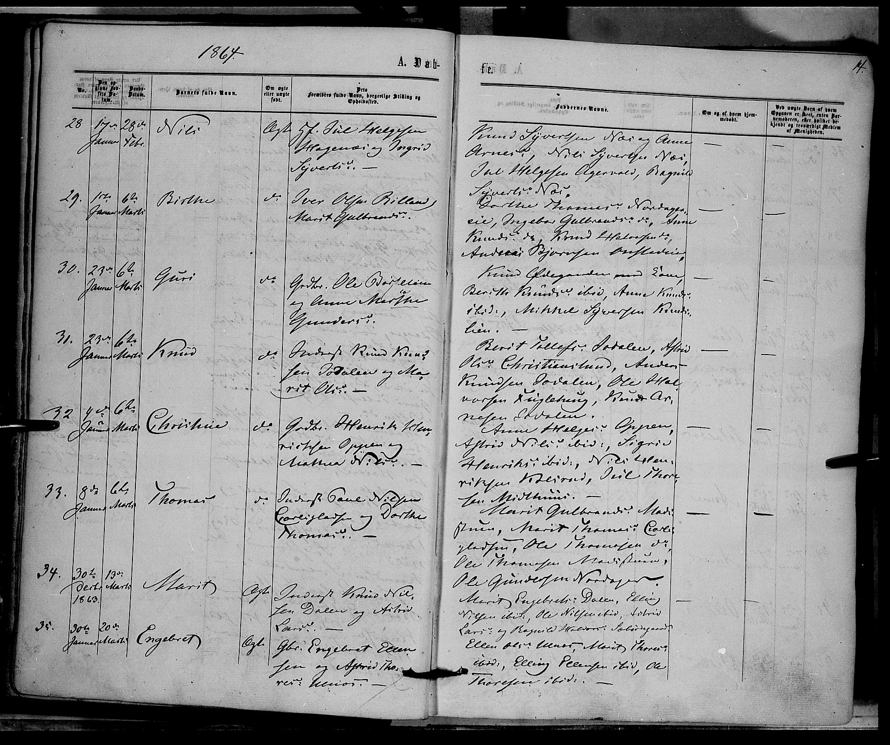 Nord-Aurdal prestekontor, AV/SAH-PREST-132/H/Ha/Haa/L0008: Parish register (official) no. 8, 1863-1875, p. 14