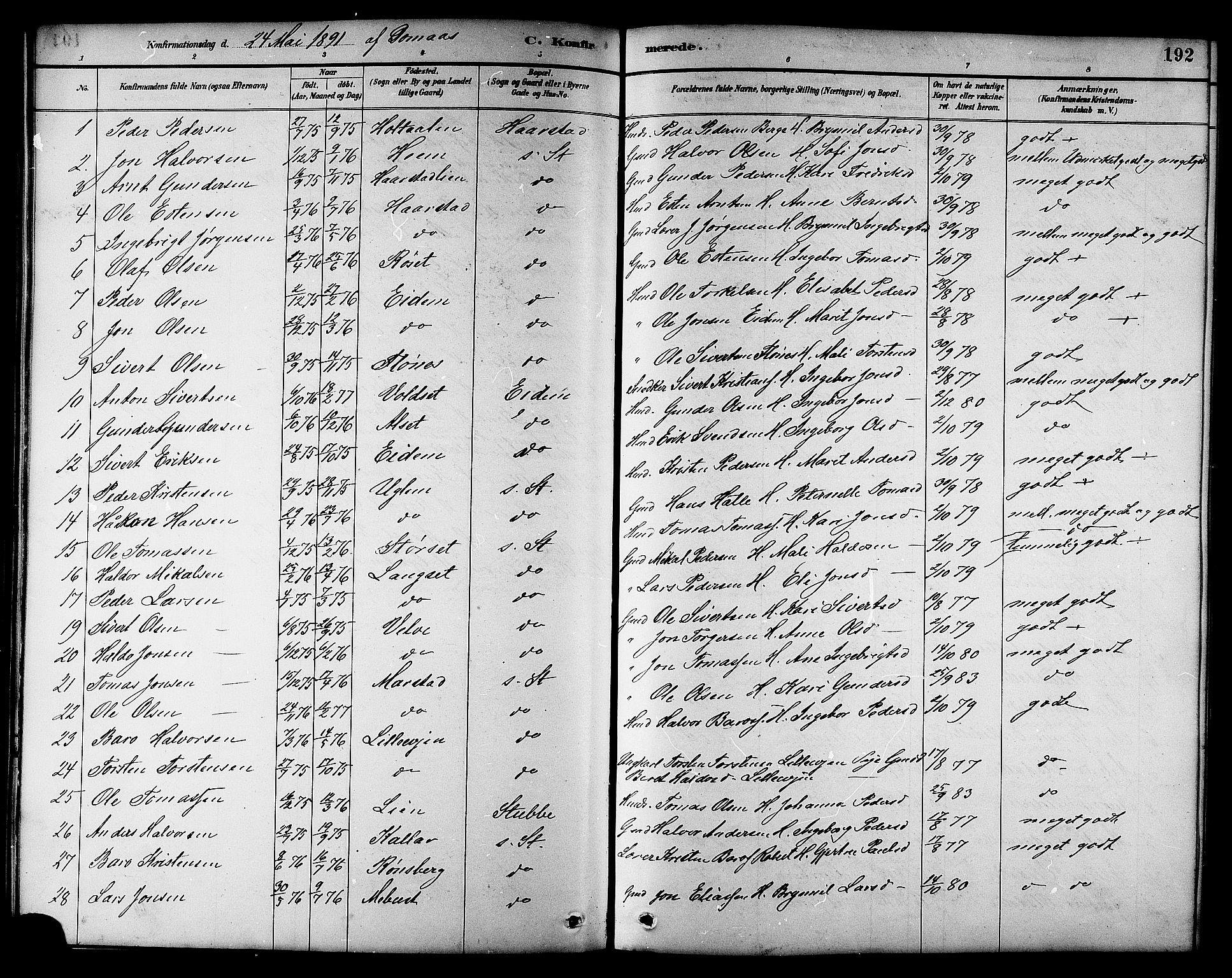 Ministerialprotokoller, klokkerbøker og fødselsregistre - Sør-Trøndelag, AV/SAT-A-1456/695/L1157: Parish register (copy) no. 695C08, 1889-1913, p. 192