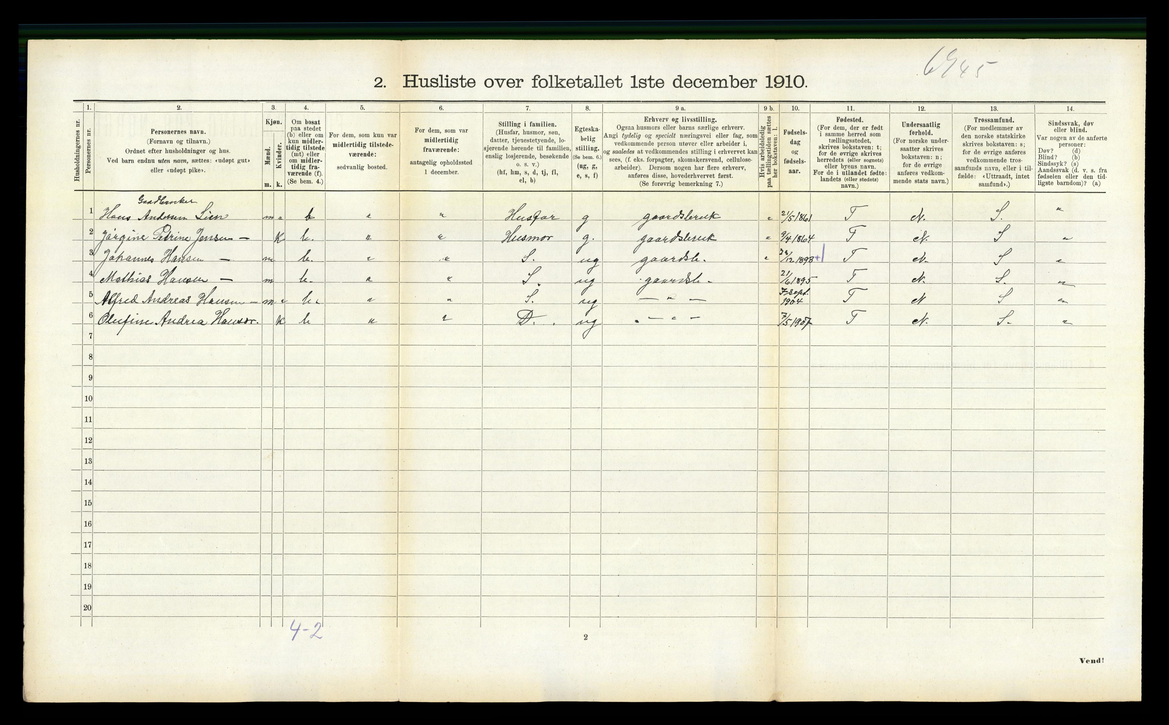 RA, 1910 census for Hyllestad, 1910, p. 136