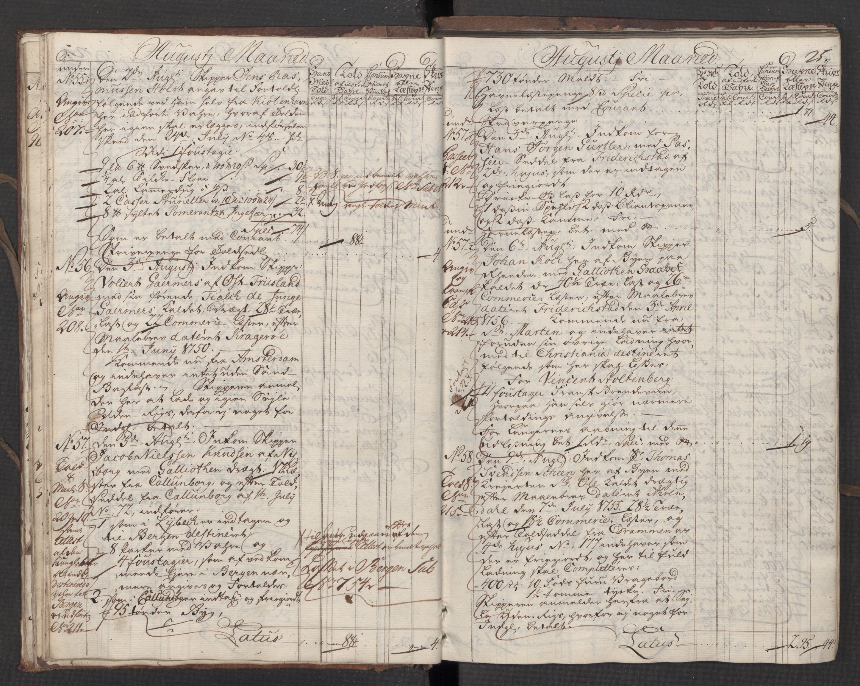 Generaltollkammeret, tollregnskaper, AV/RA-EA-5490/R10/L0018/0001: Tollregnskaper Tønsberg / Inngående hovedtollbok, 1756, p. 24b-25a