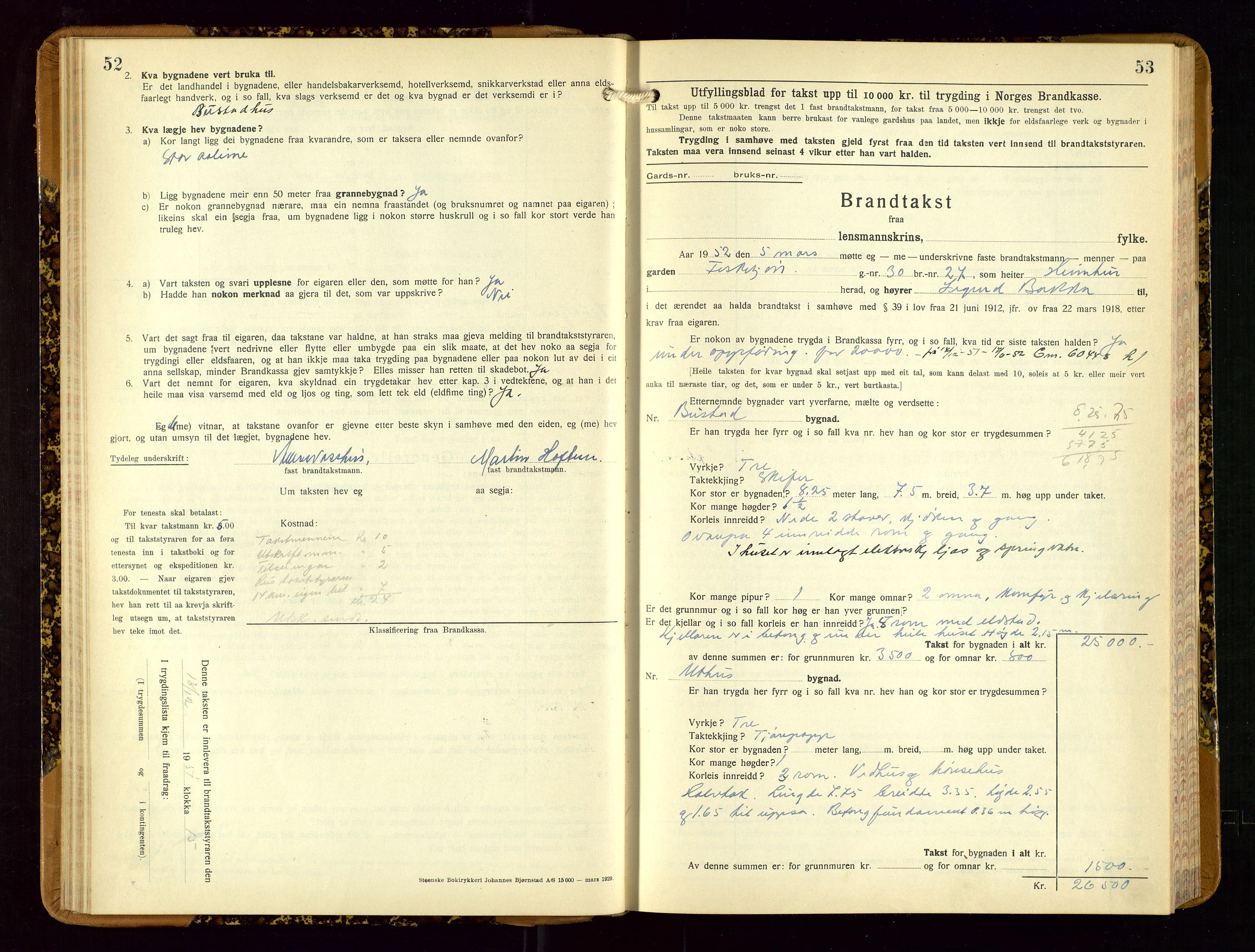 Suldal lensmannskontor, SAST/A-100419/Gob/L0003: Branntakstprotokoll, 1924-1955, p. 52-53
