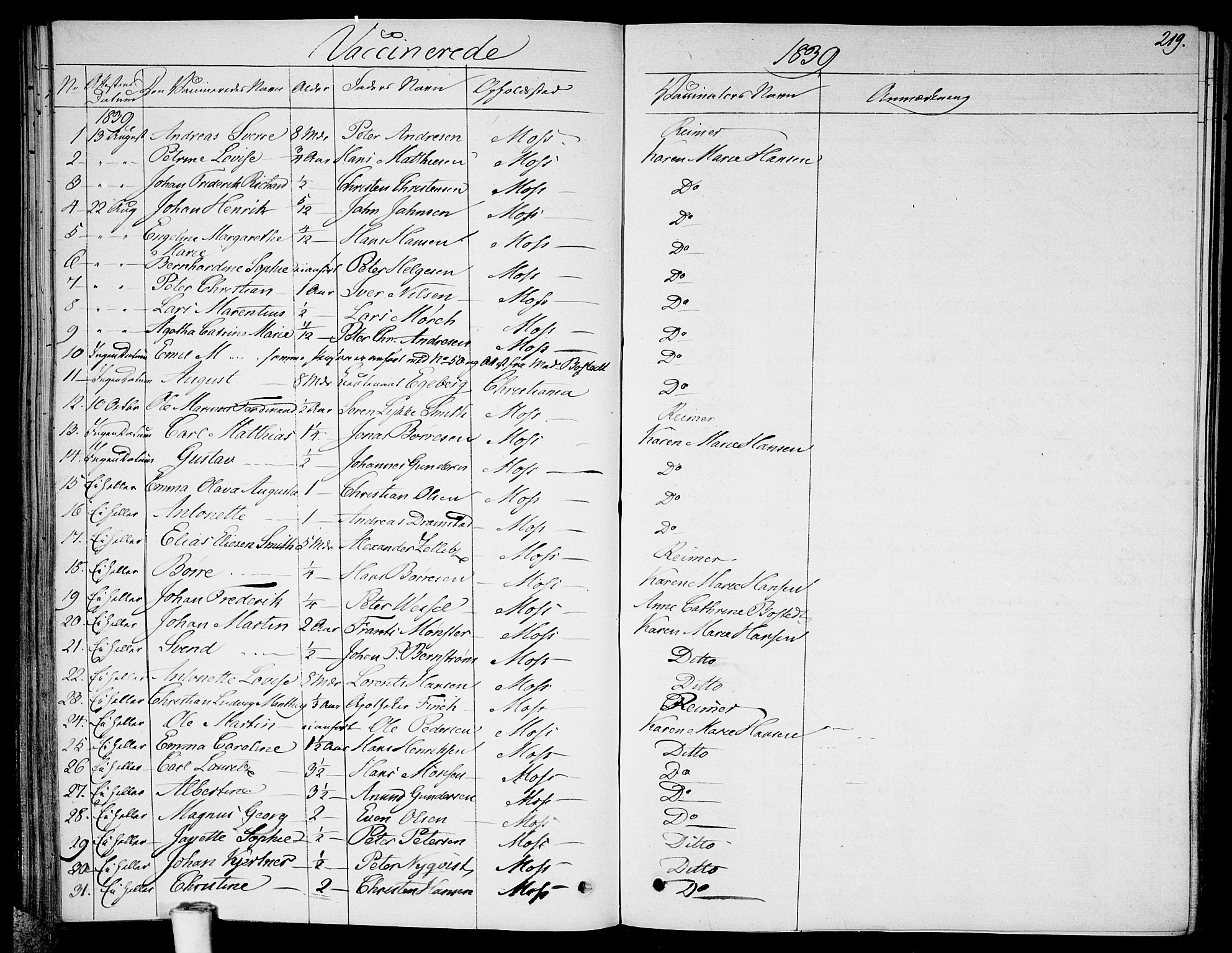 Moss prestekontor Kirkebøker, AV/SAO-A-2003/F/Fa/L0006: Parish register (official) no. I 6, 1829-1844, p. 219