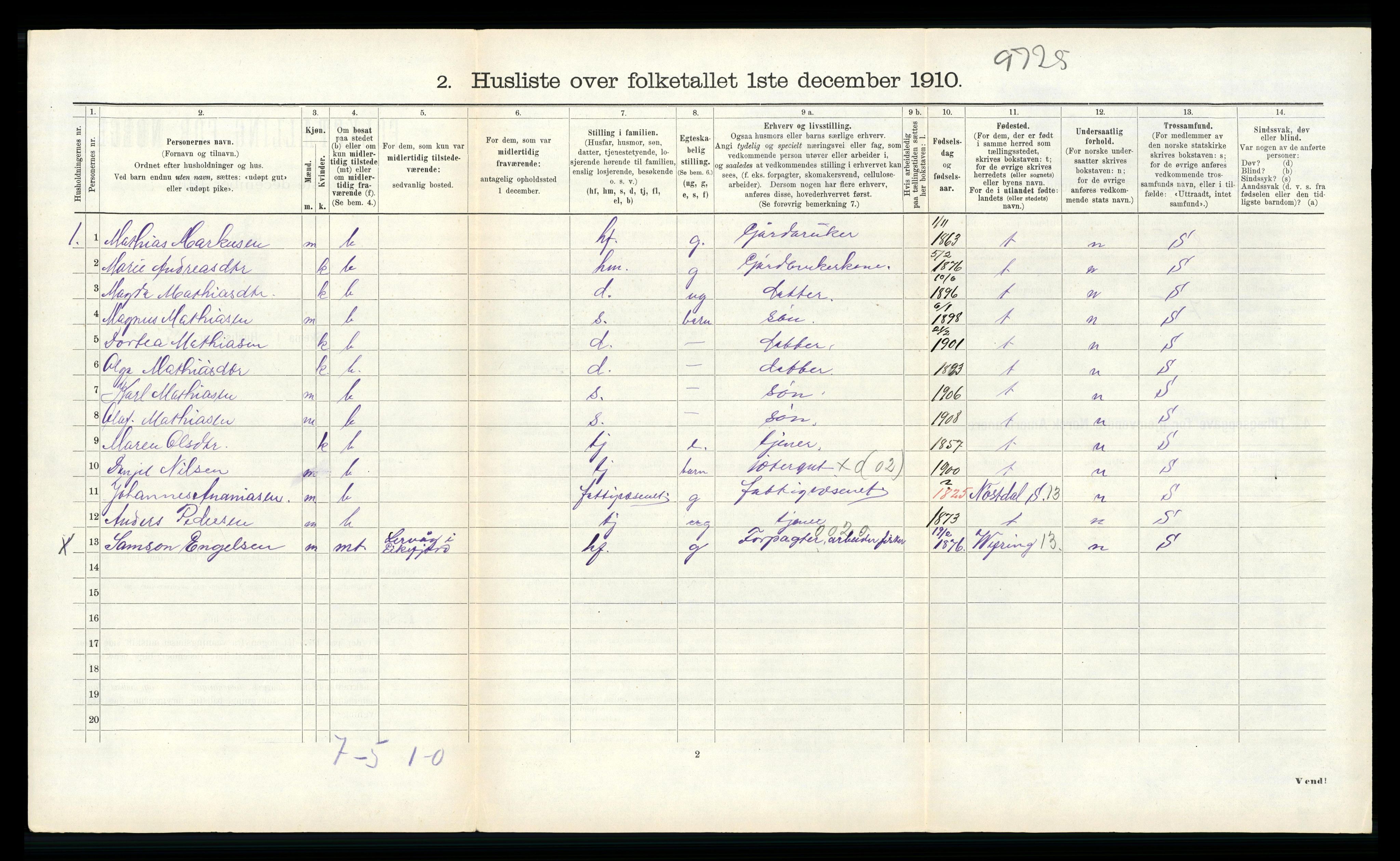 RA, 1910 census for Kinn, 1910, p. 477