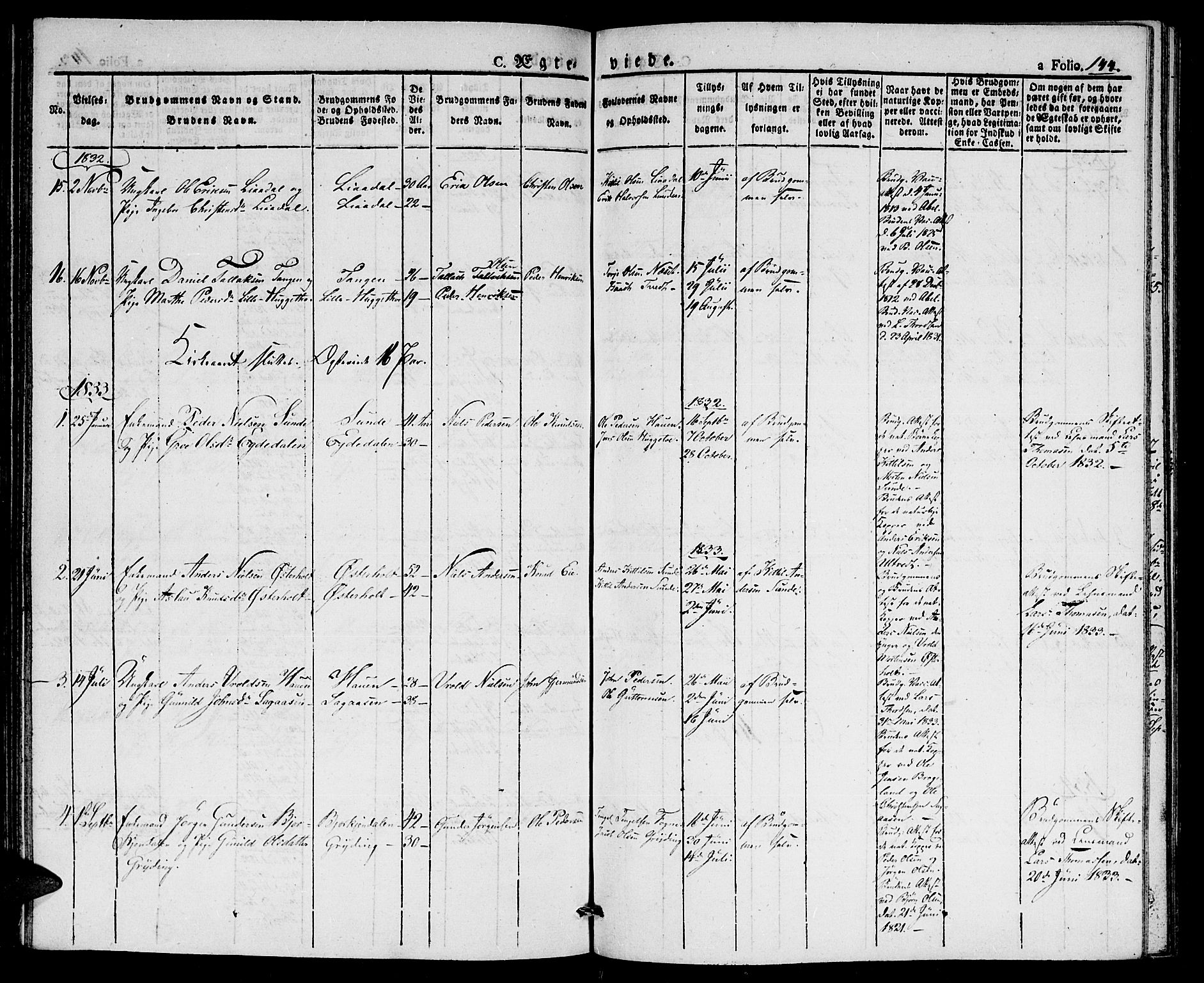 Gjerstad sokneprestkontor, AV/SAK-1111-0014/F/Fa/Faa/L0005: Parish register (official) no. A 5, 1829-1841, p. 144