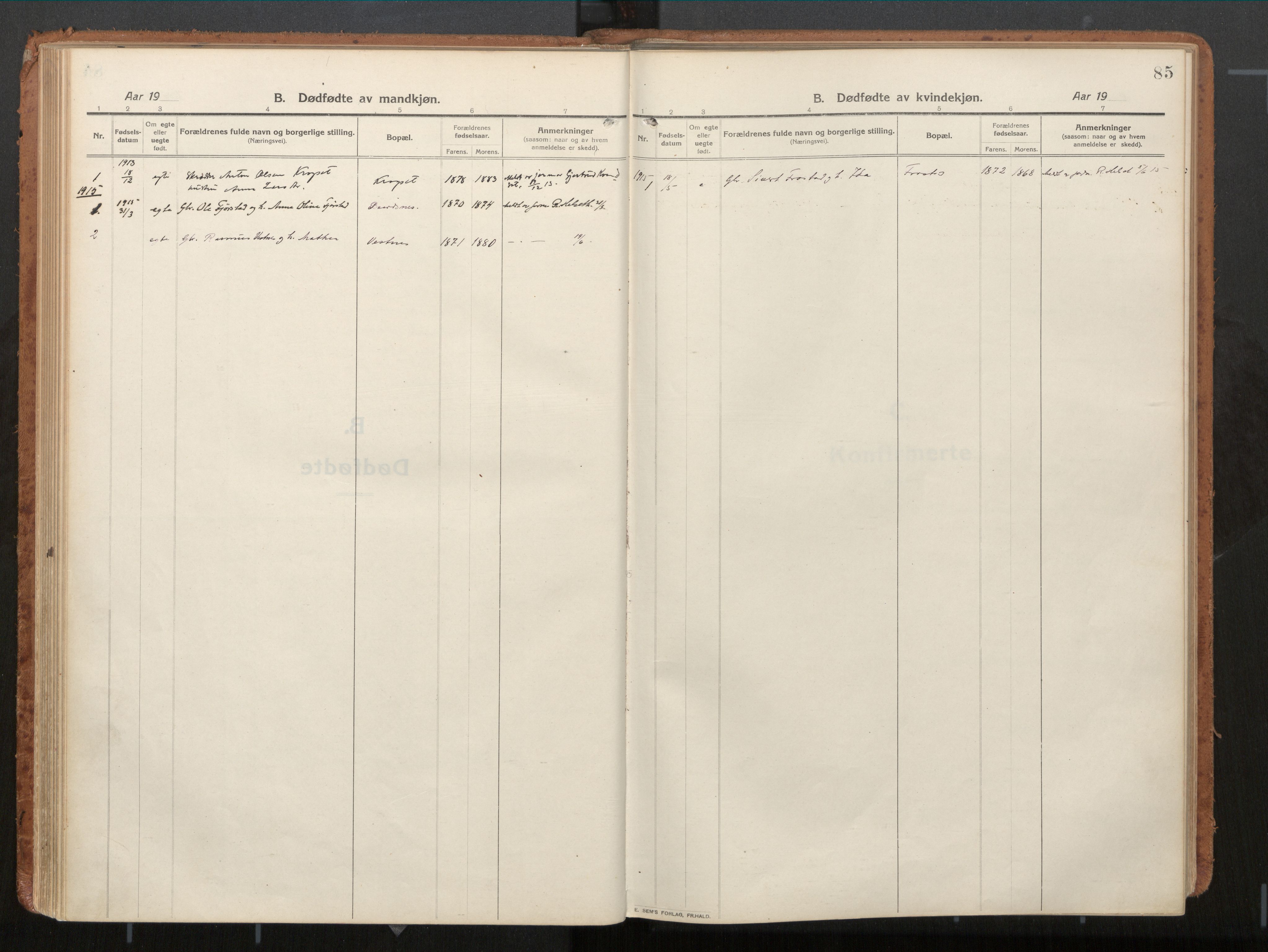 Ministerialprotokoller, klokkerbøker og fødselsregistre - Møre og Romsdal, SAT/A-1454/539/L0534a: Parish register (official) no. 539A08, 1912-1935, p. 85