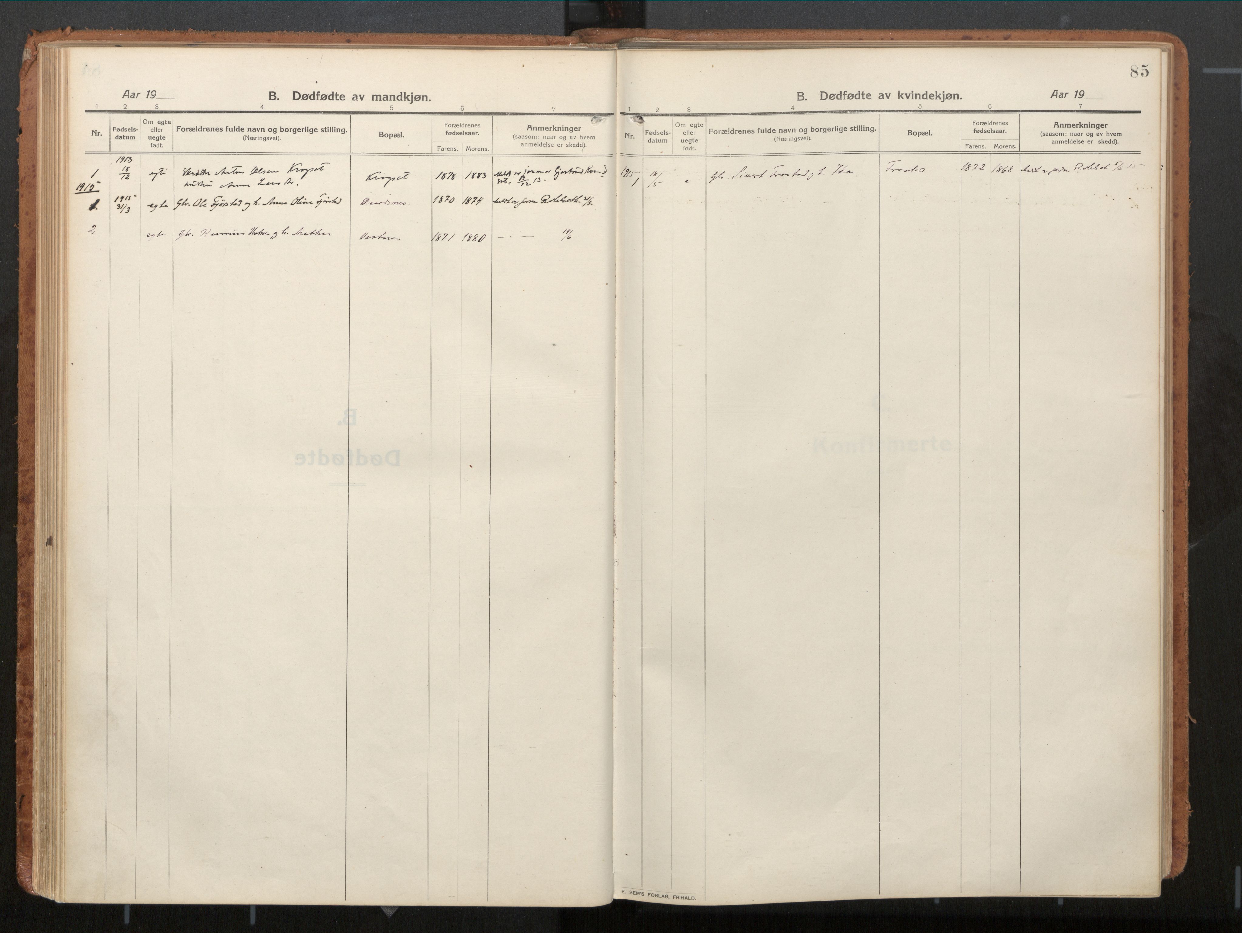 Ministerialprotokoller, klokkerbøker og fødselsregistre - Møre og Romsdal, AV/SAT-A-1454/539/L0534a: Parish register (official) no. 539A08, 1912-1935, p. 85