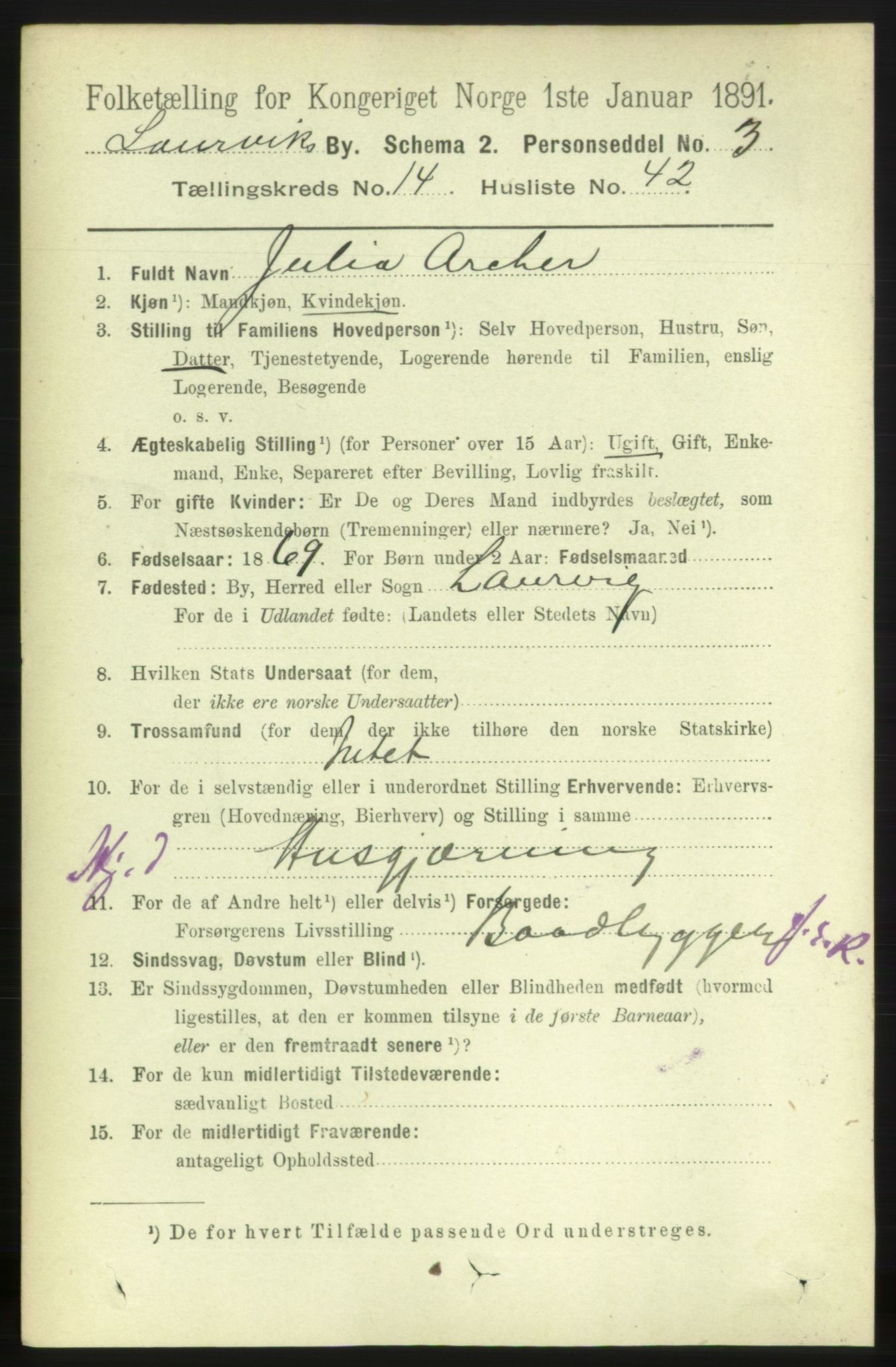 RA, 1891 census for 0707 Larvik, 1891, p. 11320