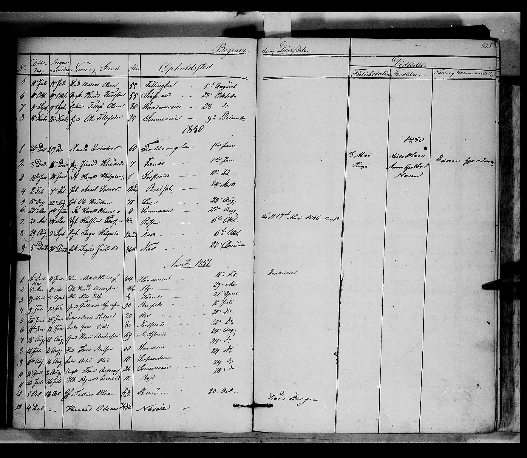 Nord-Aurdal prestekontor, SAH/PREST-132/H/Ha/Haa/L0005: Parish register (official) no. 5, 1842-1863, p. 225