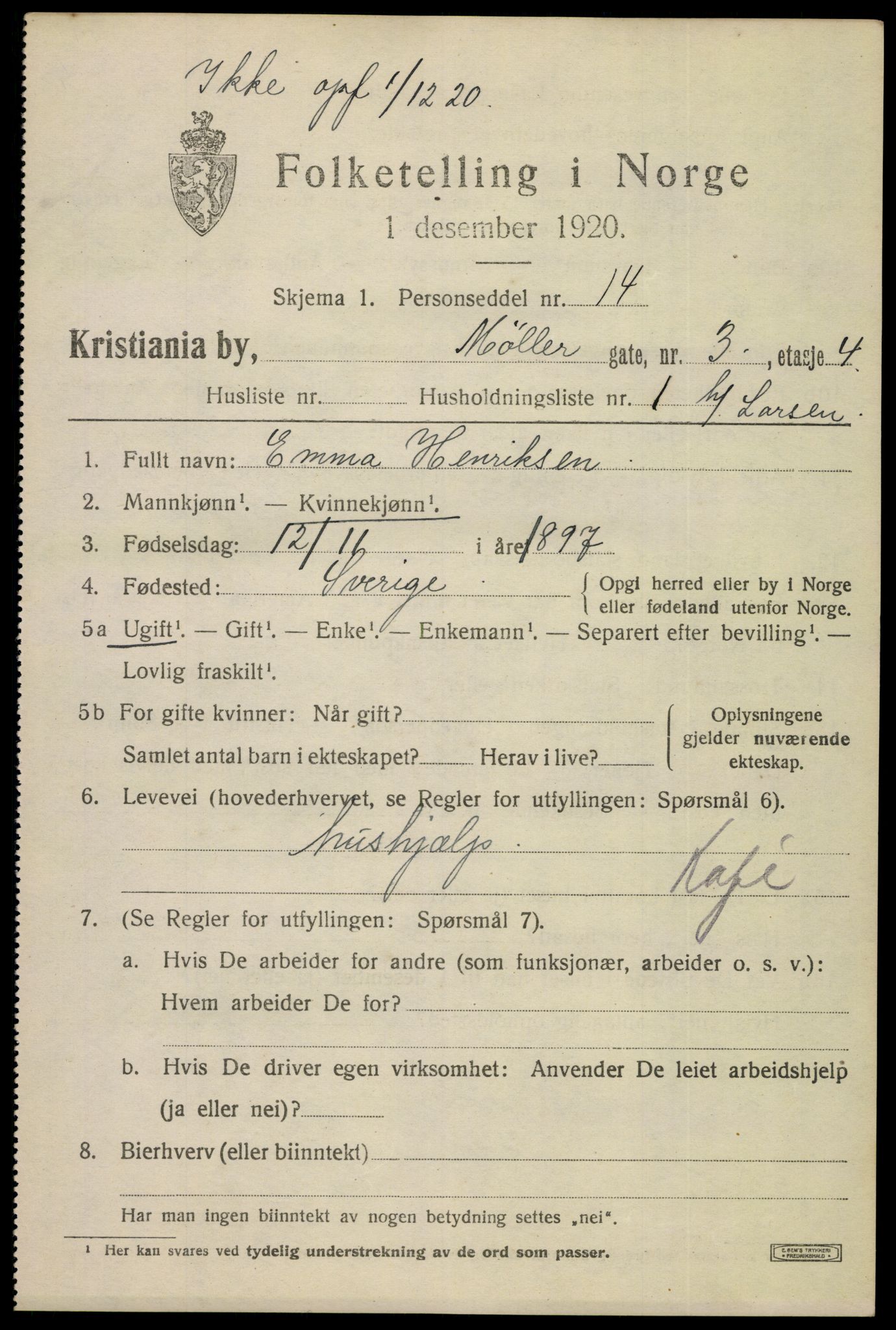 SAO, 1920 census for Kristiania, 1920, p. 406839