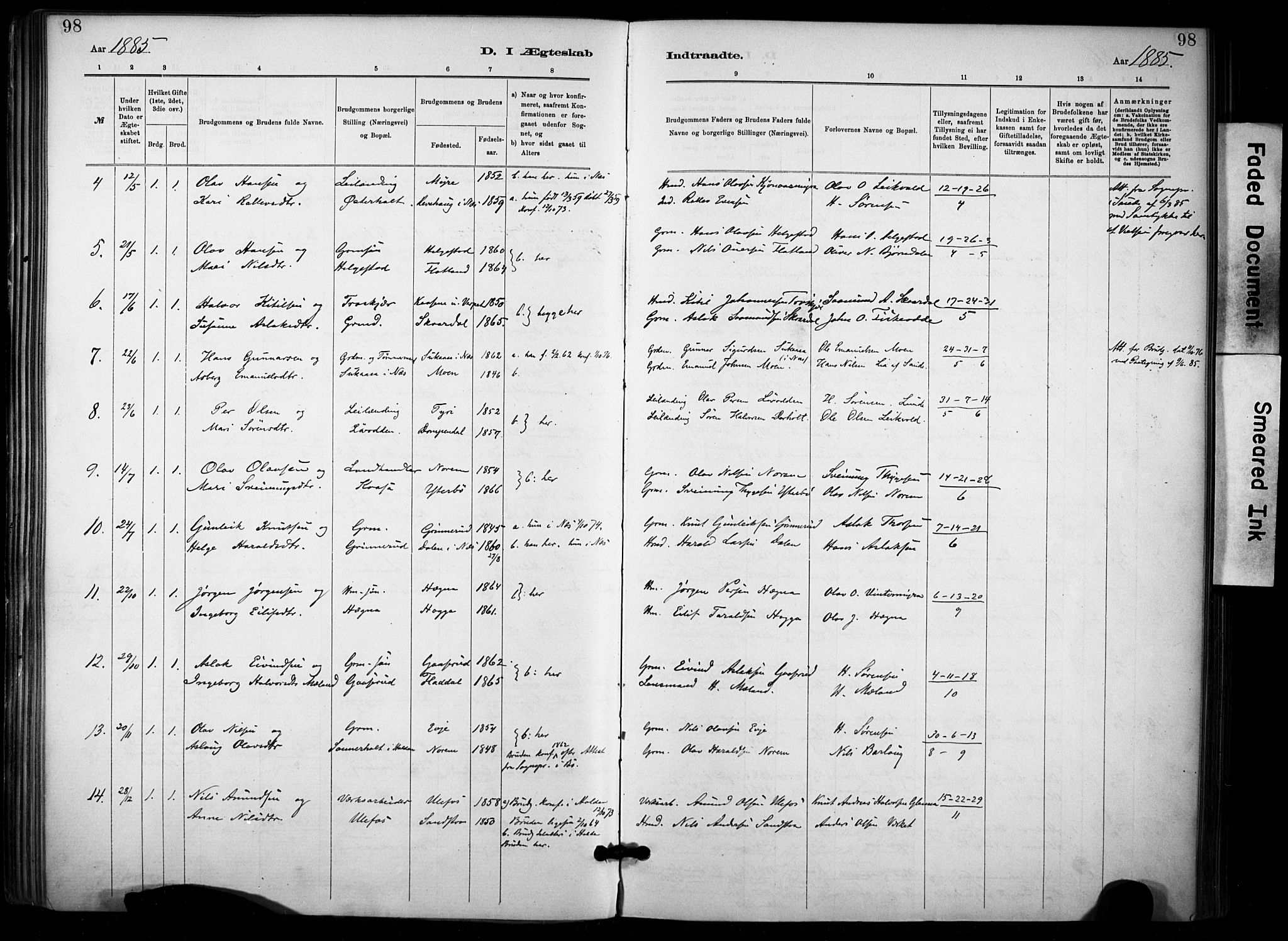 Lunde kirkebøker, SAKO/A-282/F/Fa/L0002: Parish register (official) no. I 2, 1884-1892, p. 98