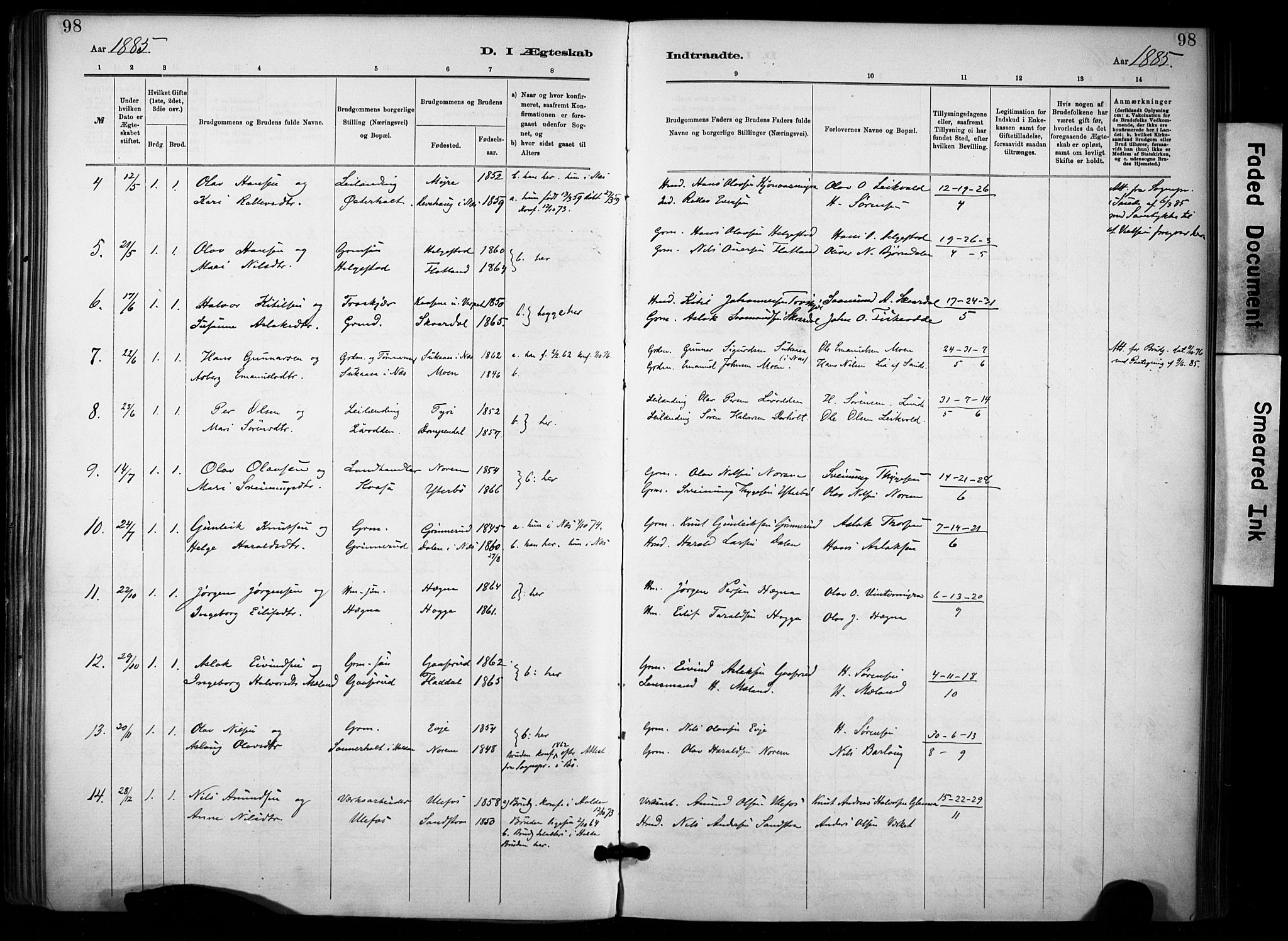 Lunde kirkebøker, AV/SAKO-A-282/F/Fa/L0002: Parish register (official) no. I 2, 1884-1892, p. 98