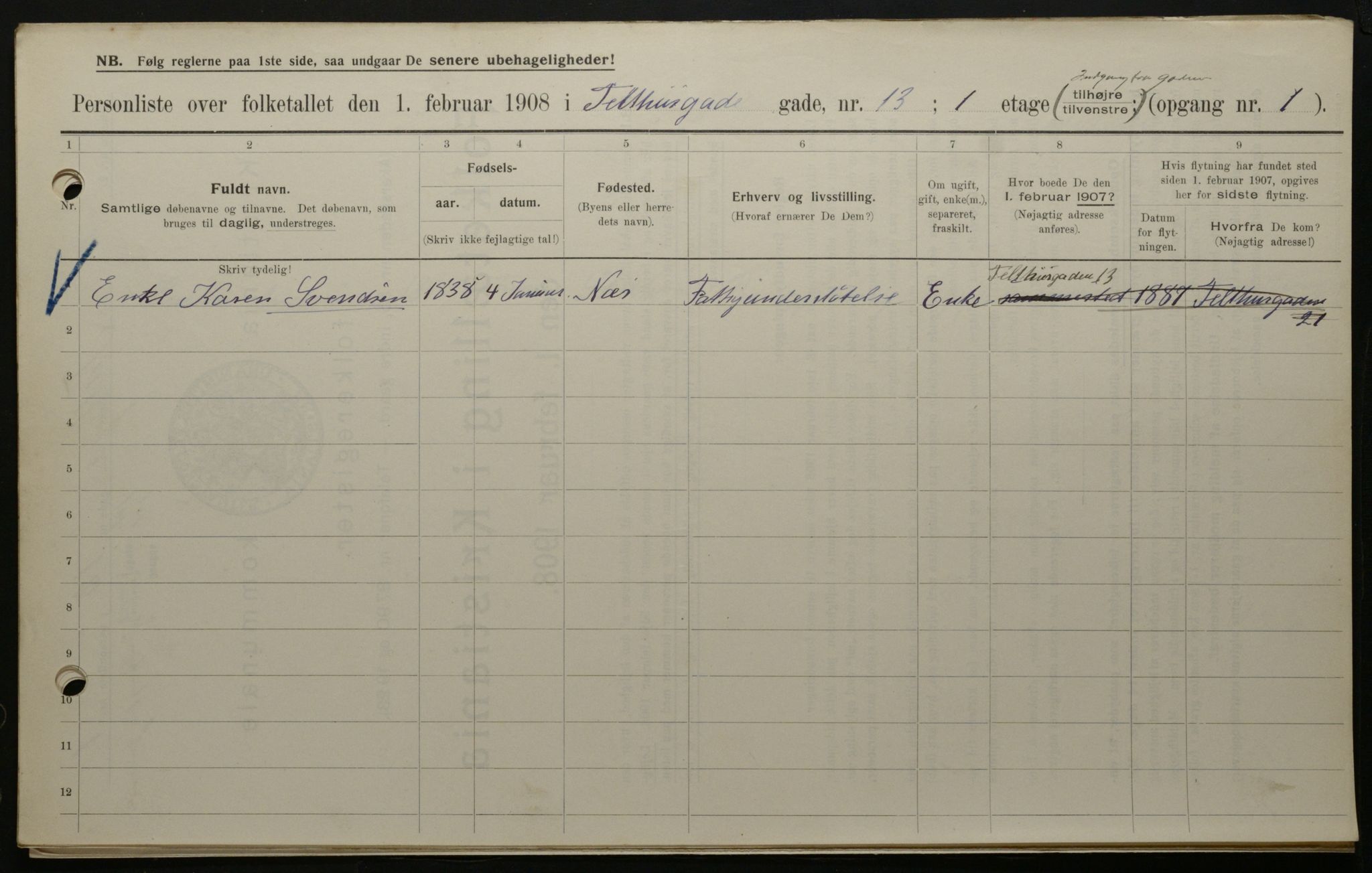 OBA, Municipal Census 1908 for Kristiania, 1908, p. 96735
