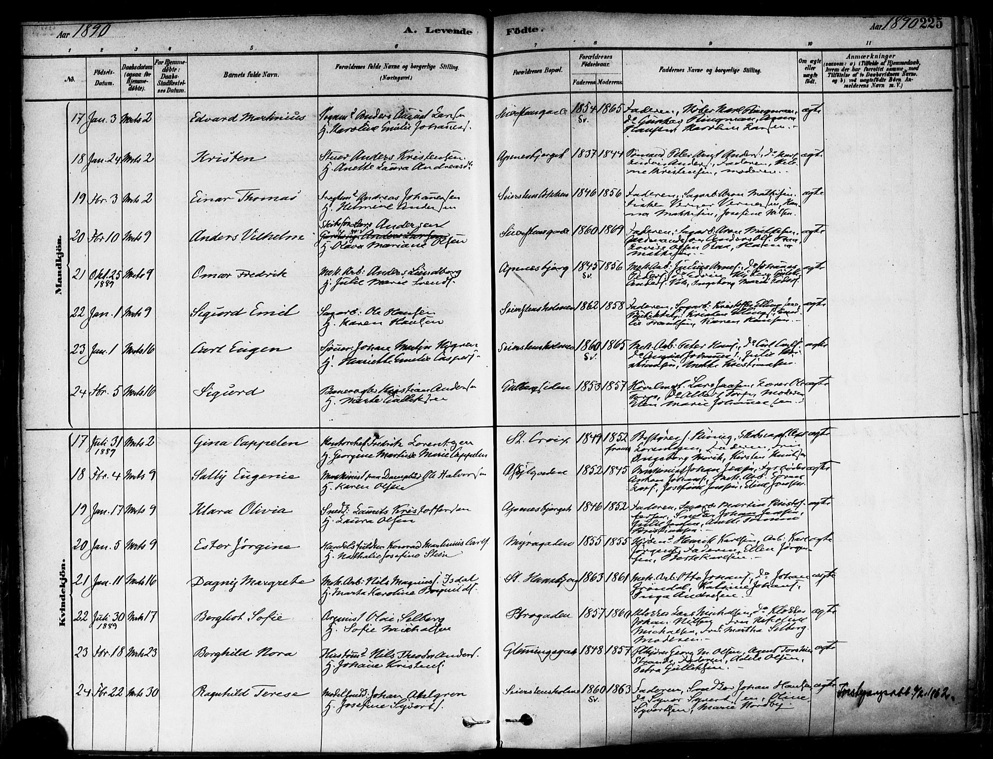 Fredrikstad domkirkes prestekontor Kirkebøker, AV/SAO-A-10906/F/Fa/L0002: Parish register (official) no. 2, 1878-1894, p. 225