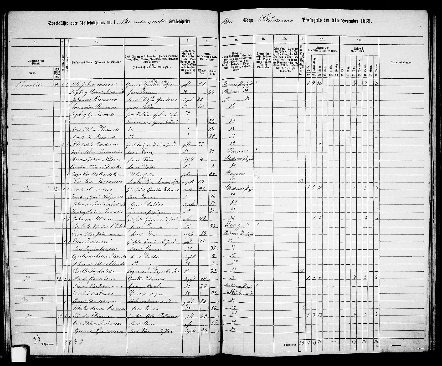 RA, 1865 census for Skudenes, 1865, p. 46