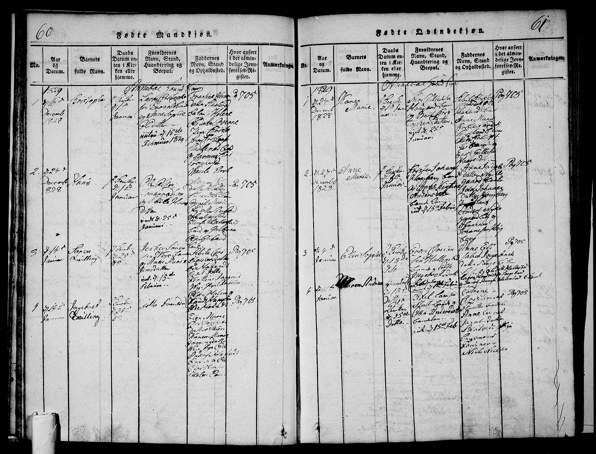 Andebu kirkebøker, AV/SAKO-A-336/G/Ga/L0002: Parish register (copy) no. I 2 /1, 1823-1832, p. 60-61