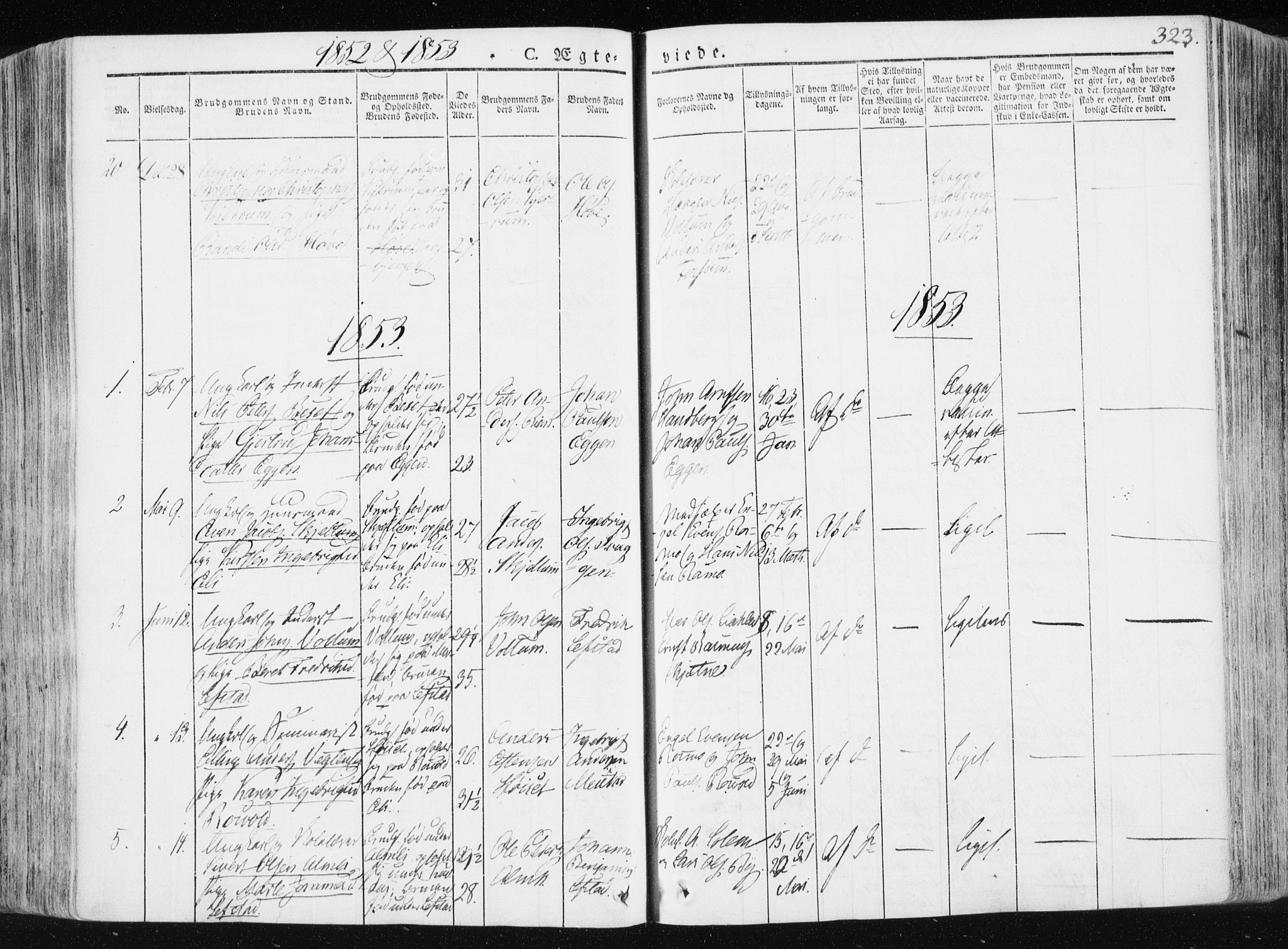 Ministerialprotokoller, klokkerbøker og fødselsregistre - Sør-Trøndelag, SAT/A-1456/665/L0771: Parish register (official) no. 665A06, 1830-1856, p. 323