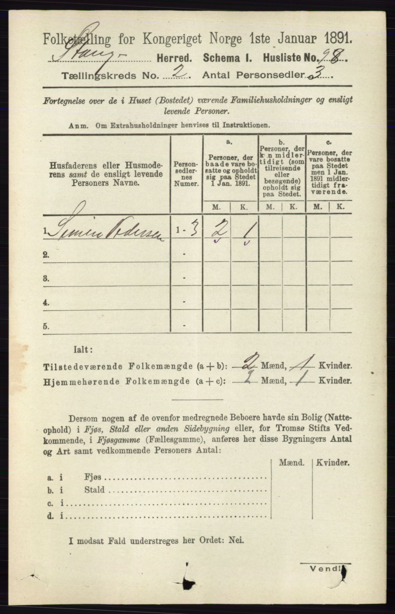 RA, 1891 census for 0417 Stange, 1891, p. 938