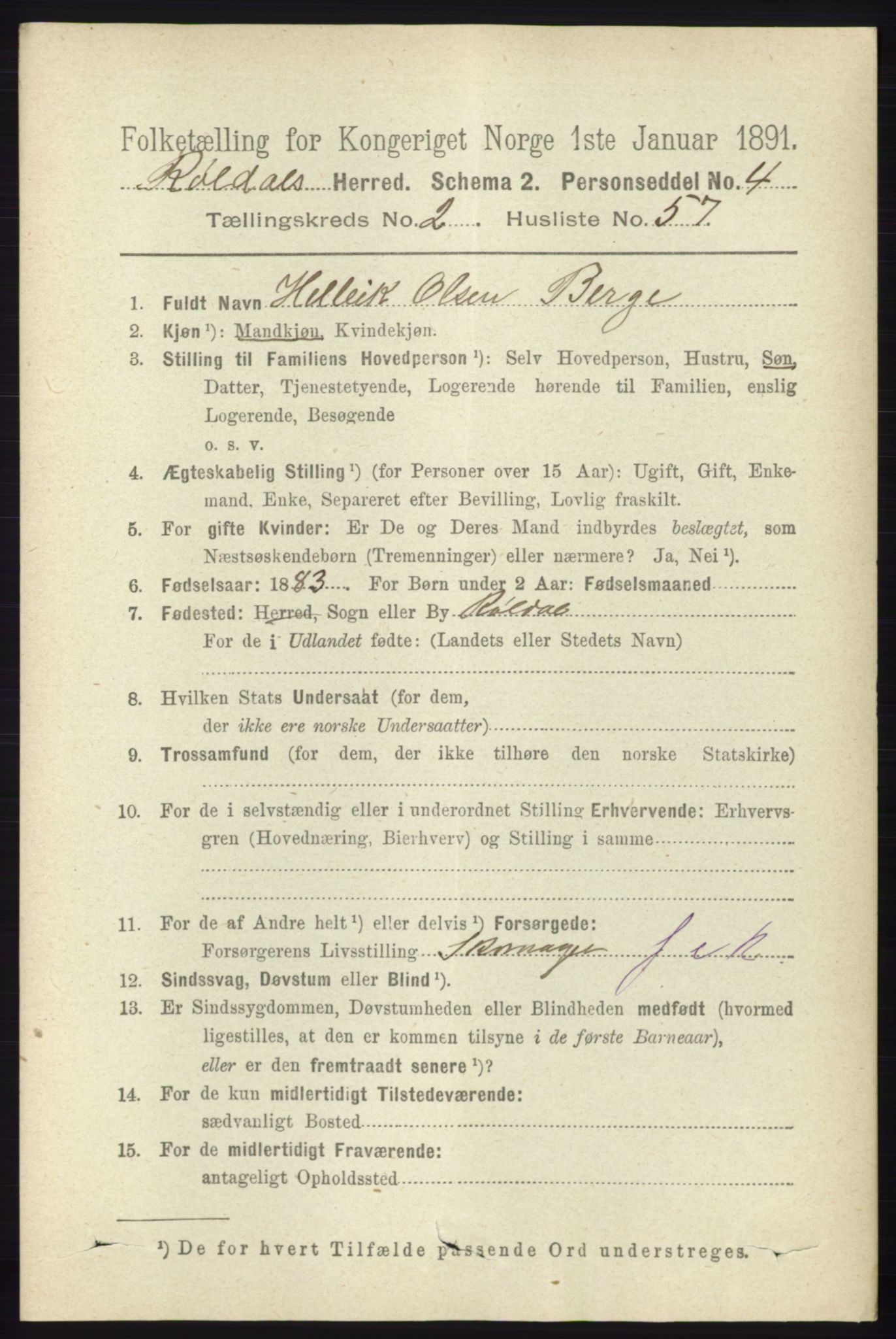 RA, 1891 census for 1229 Røldal, 1891, p. 847