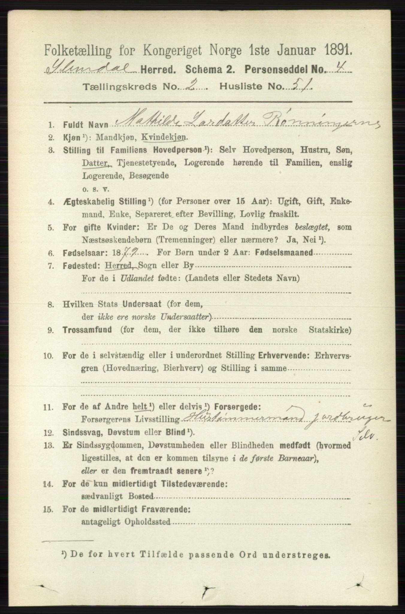 RA, 1891 census for 0811 Slemdal, 1891, p. 684