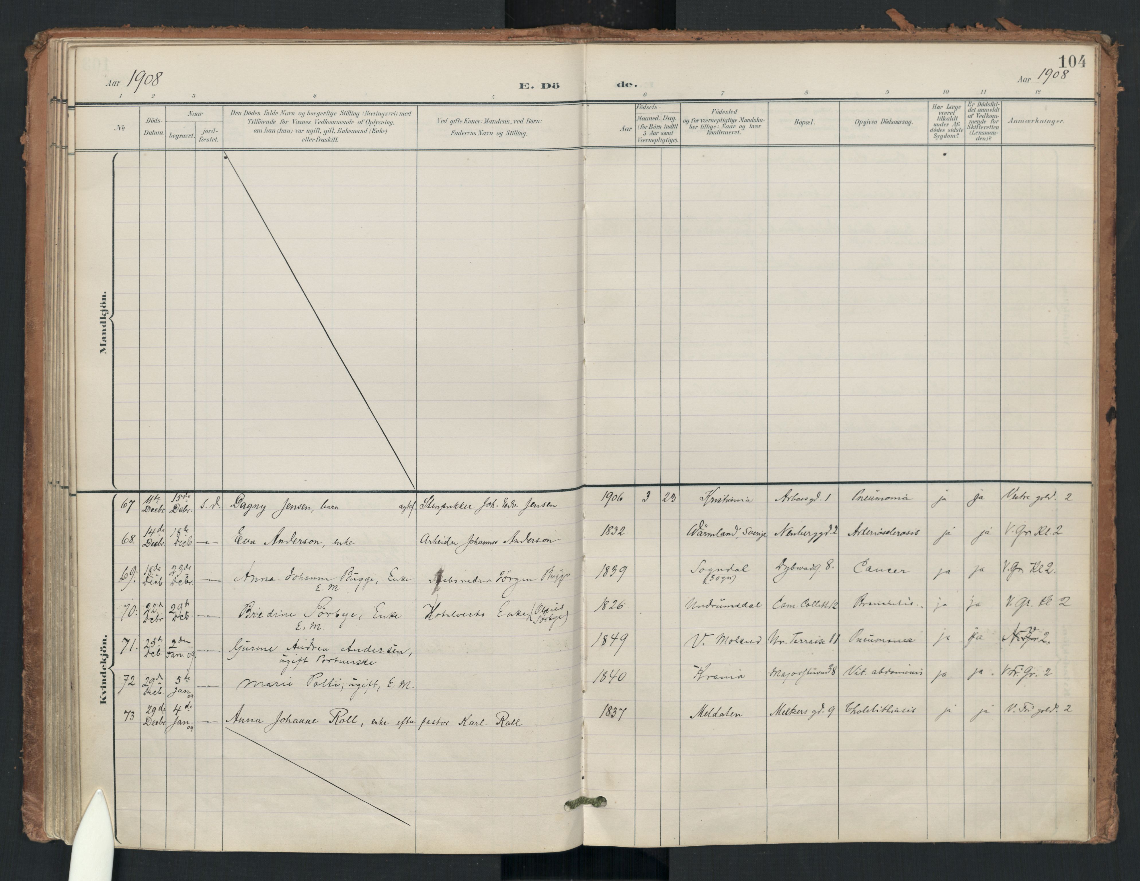 Uranienborg prestekontor Kirkebøker, AV/SAO-A-10877/F/Fa/L0008: Parish register (official) no. 8, 1898-1936, p. 104