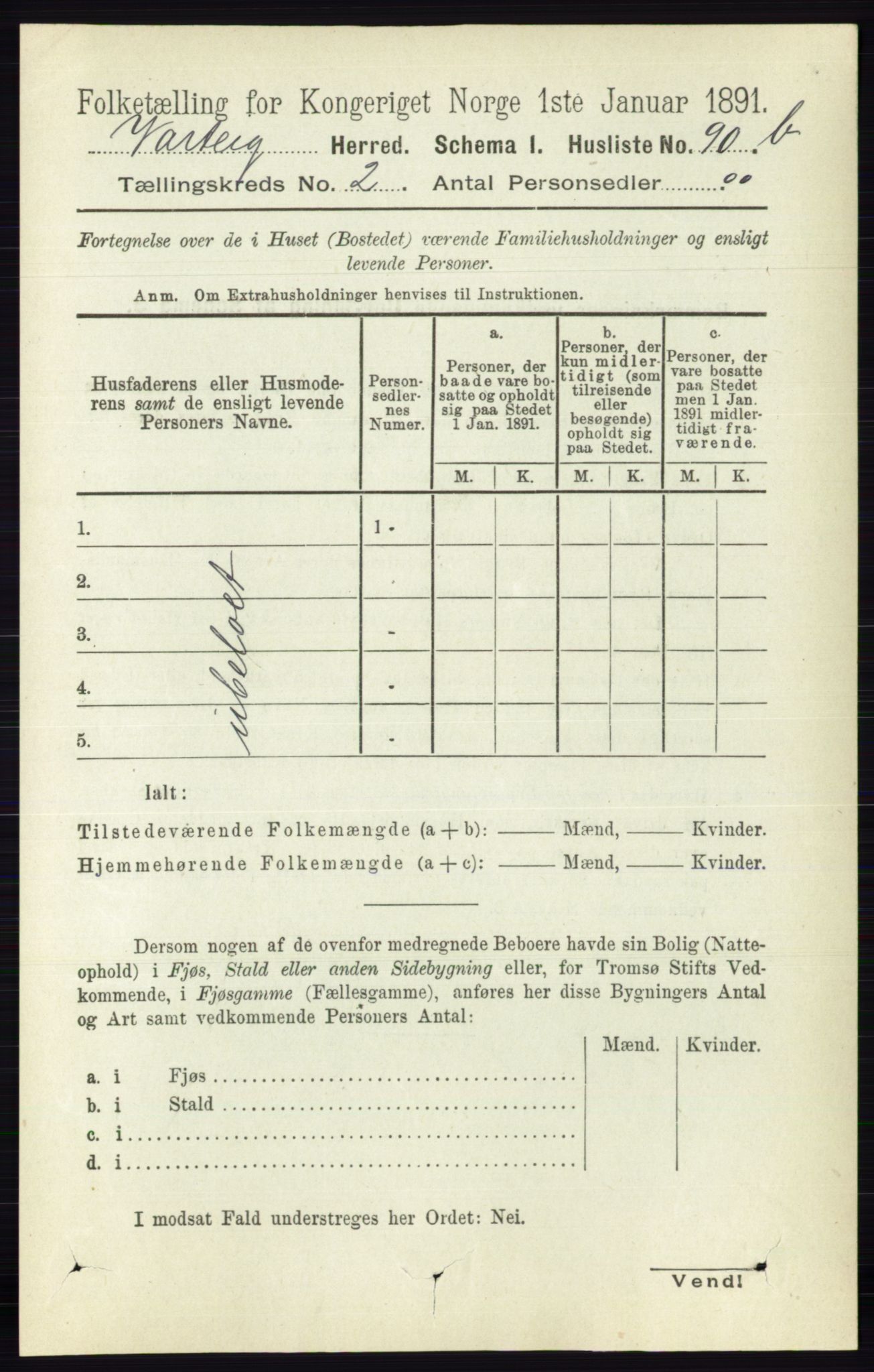 RA, 1891 census for 0114 Varteig, 1891, p. 575