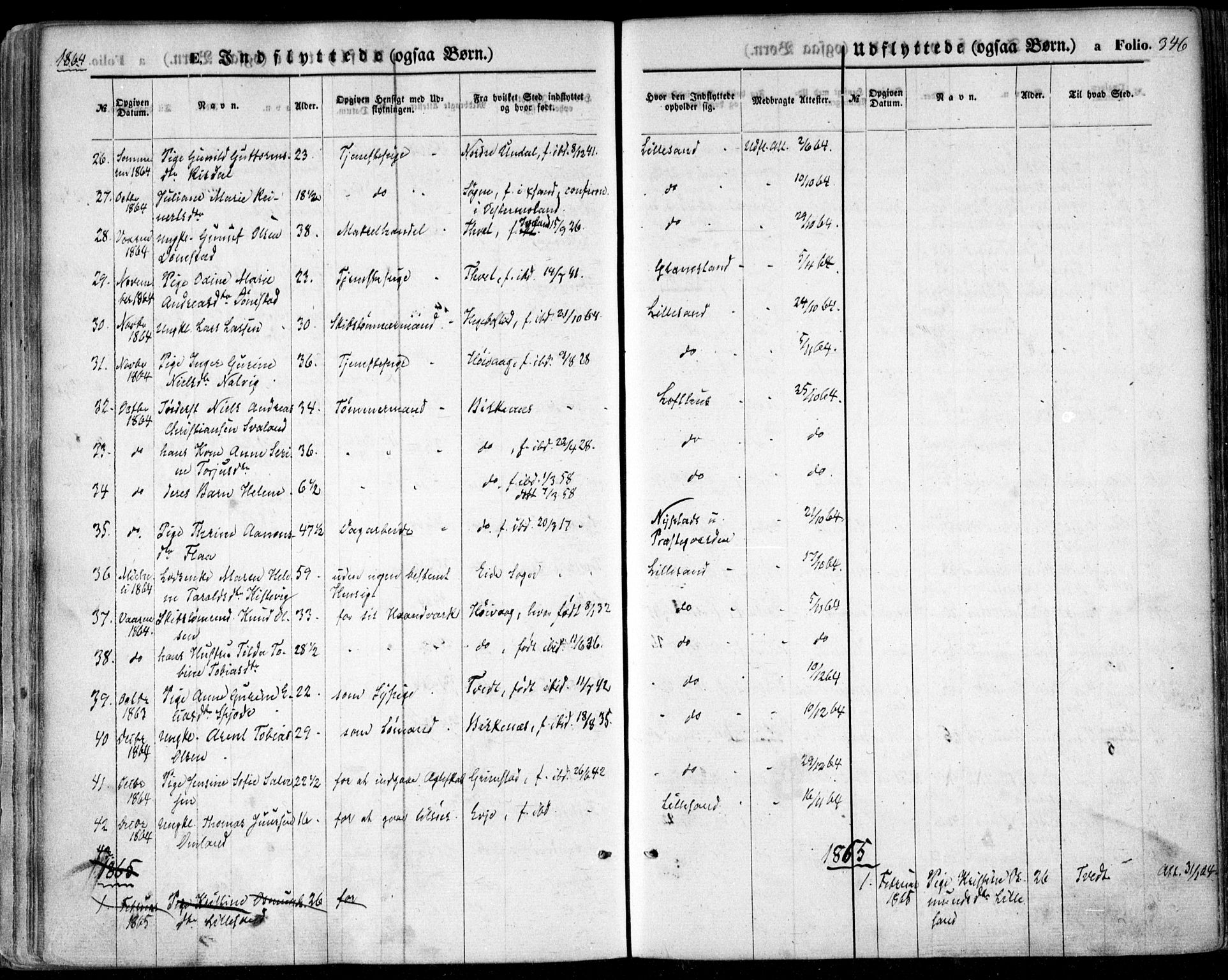 Vestre Moland sokneprestkontor, SAK/1111-0046/F/Fa/Fab/L0007: Parish register (official) no. A 7, 1859-1872, p. 346