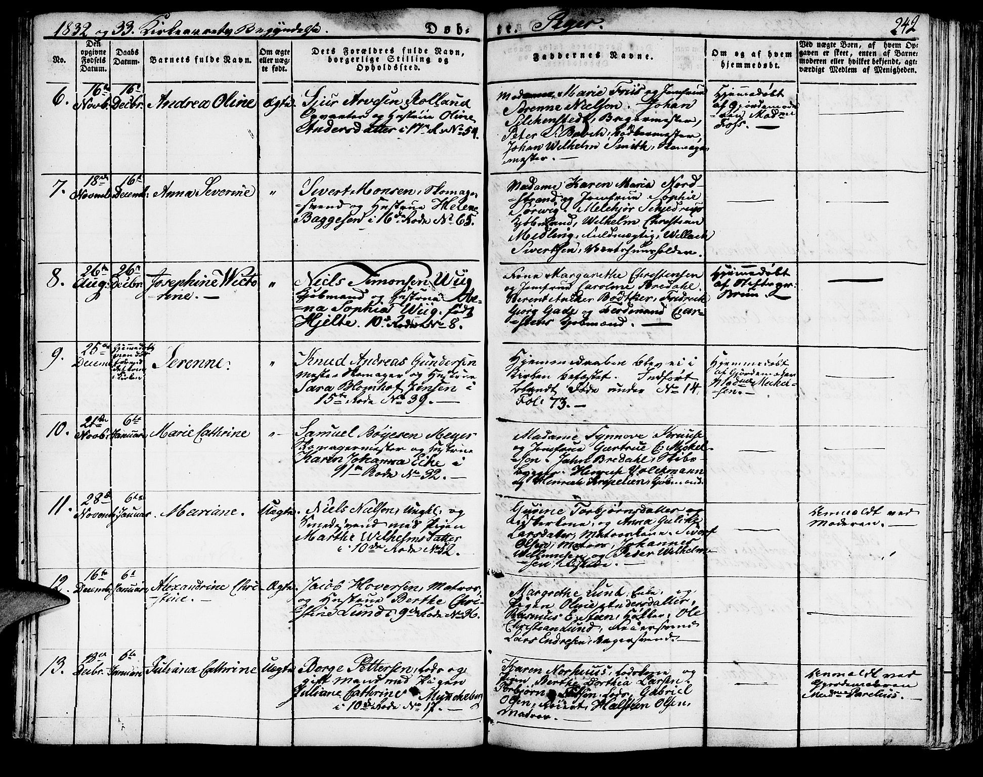 Domkirken sokneprestembete, SAB/A-74801/H/Haa/L0012: Parish register (official) no. A 12, 1821-1840, p. 242