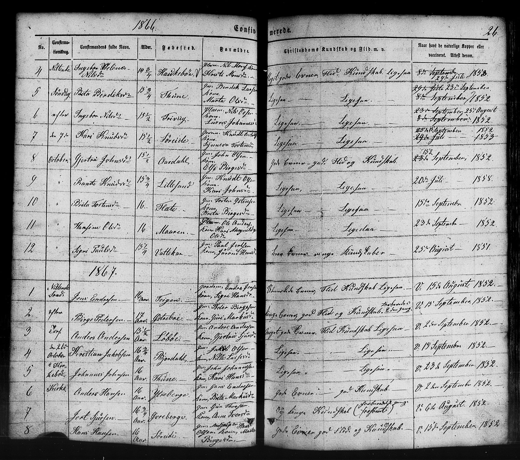 Lavik sokneprestembete, AV/SAB-A-80901: Parish register (copy) no. B 1, 1854-1881, p. 26