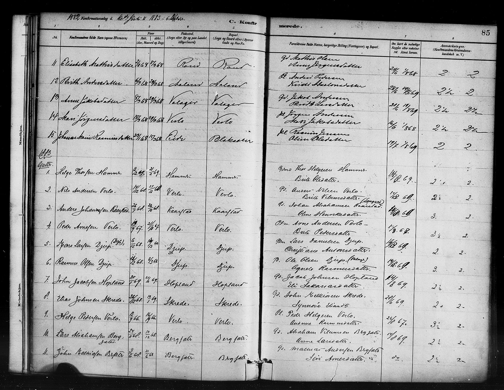 Innvik sokneprestembete, AV/SAB-A-80501: Parish register (official) no. D 1, 1879-1900, p. 85