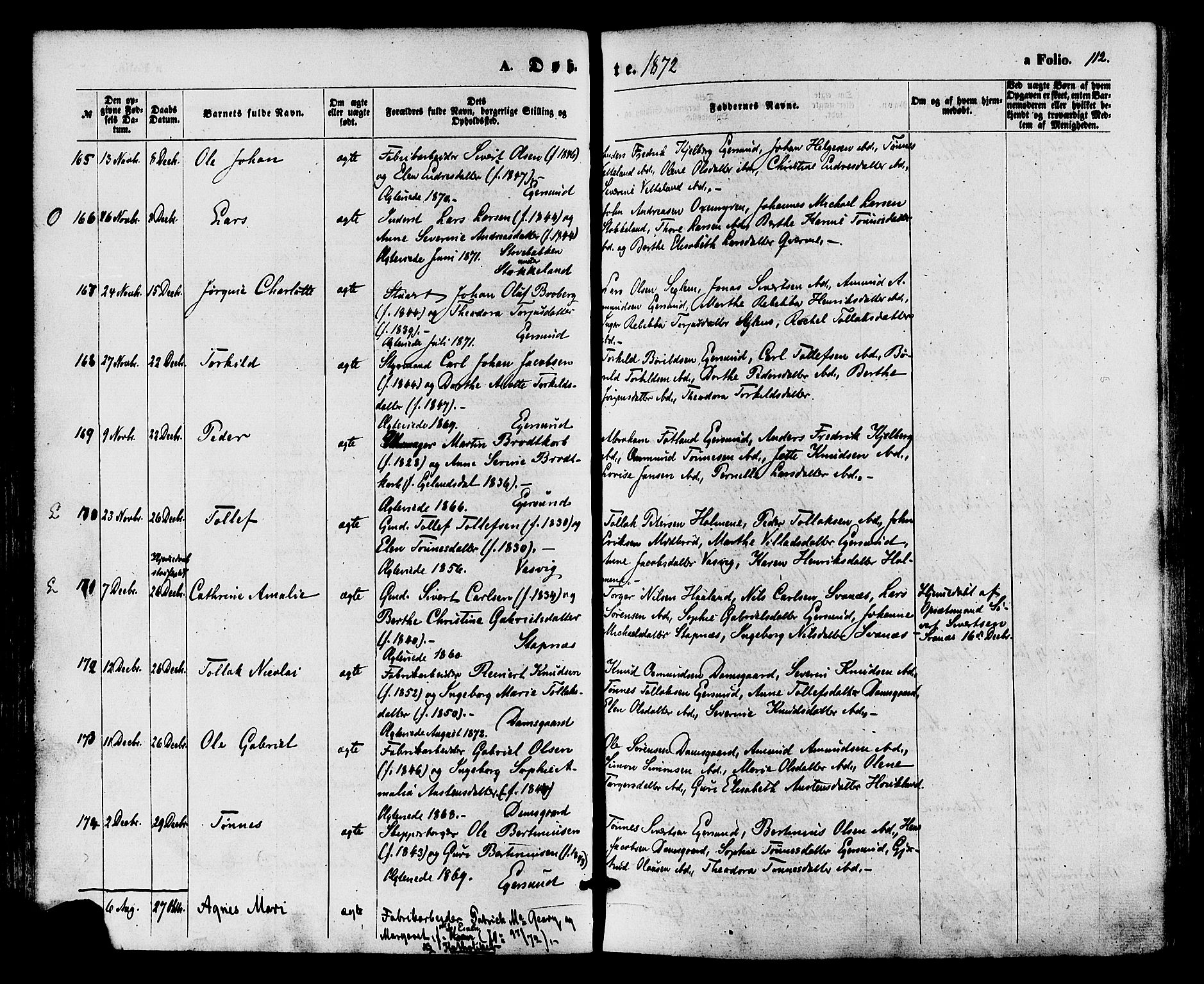 Eigersund sokneprestkontor, SAST/A-101807/S08/L0014: Parish register (official) no. A 13, 1866-1878, p. 112