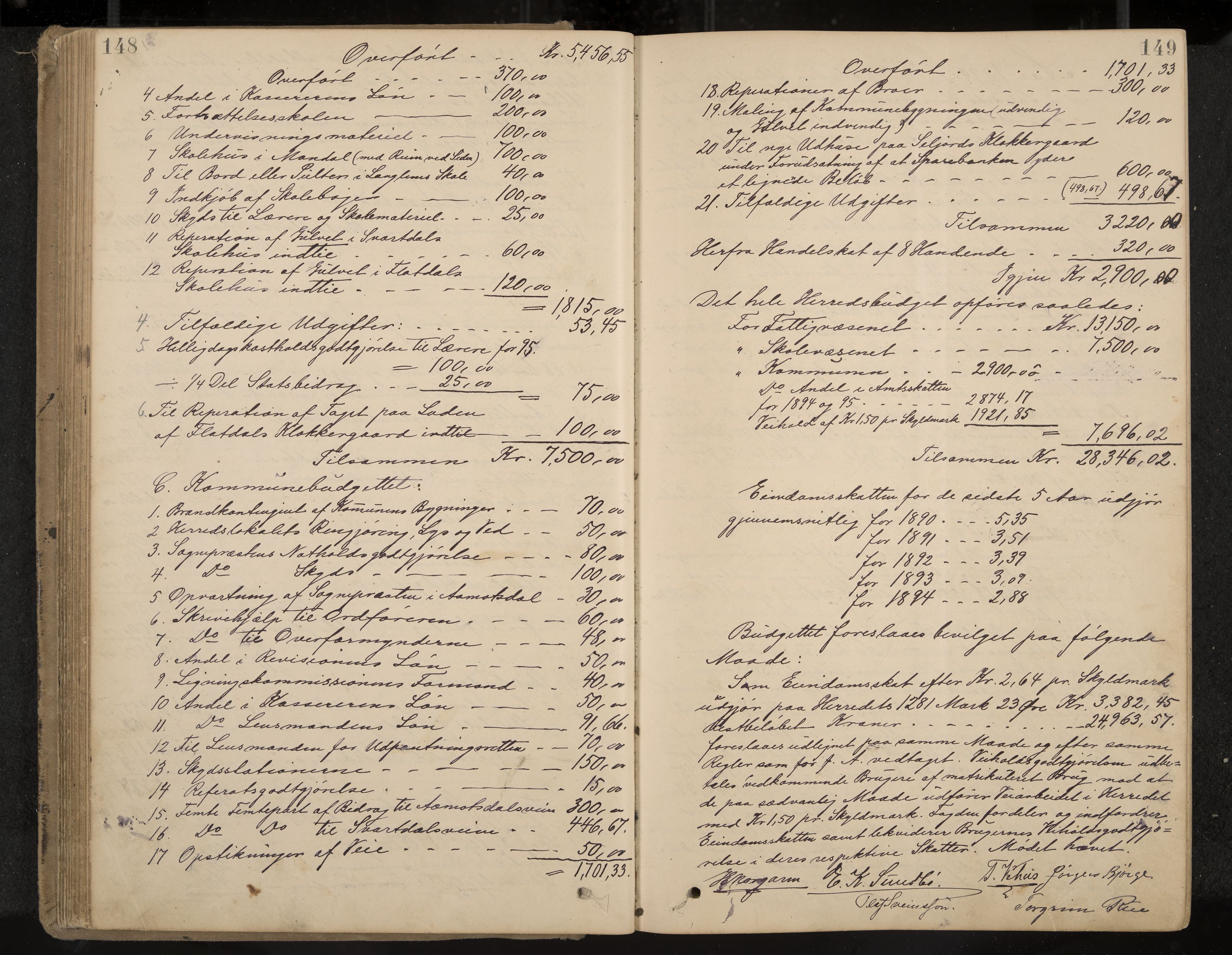 Seljord formannskap og sentraladministrasjon, IKAK/0828021/A/Aa/L0003: Møtebok med register, 1891-1905, p. 148-149