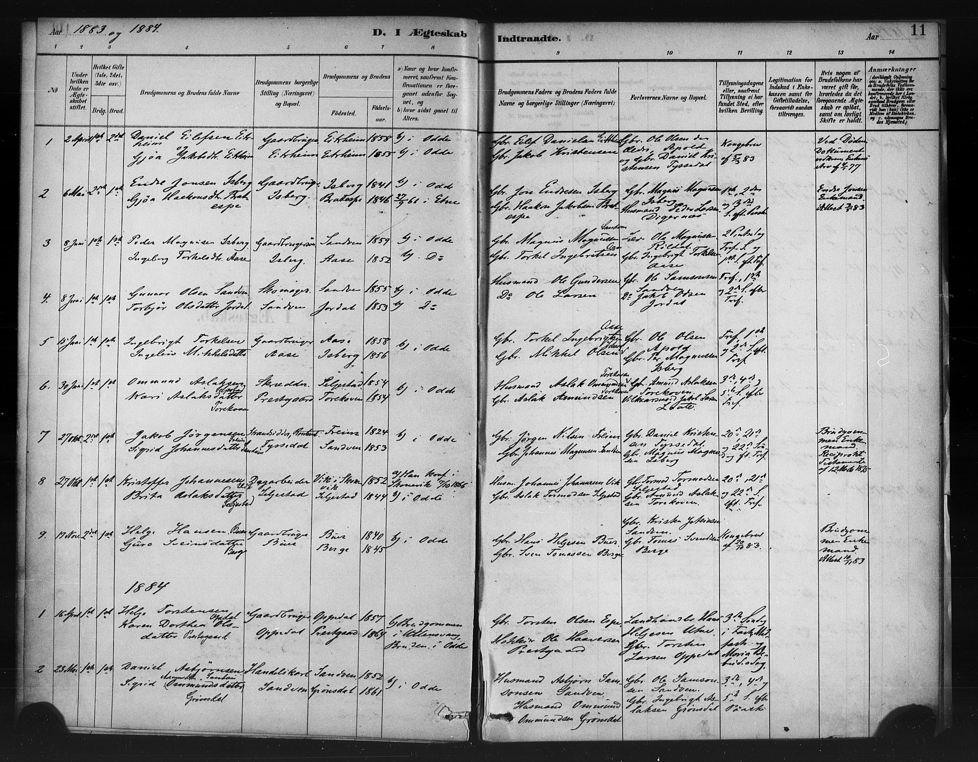 Odda Sokneprestembete, AV/SAB-A-77201/H/Haa: Parish register (official) no. A 1, 1883-1919, p. 11